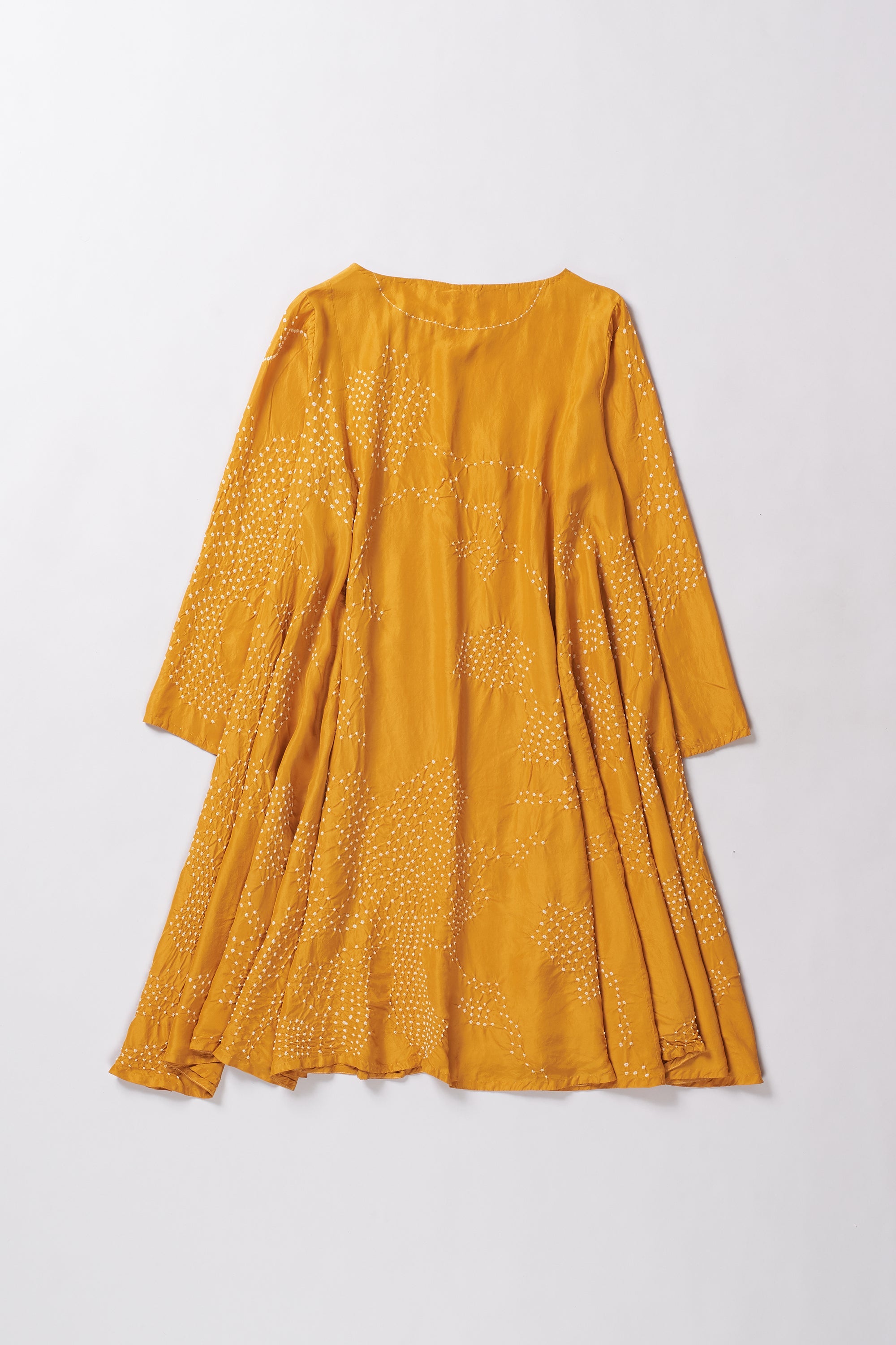 MANGO YELLOW FLARED HIGH LOW BANDHANI DRESS