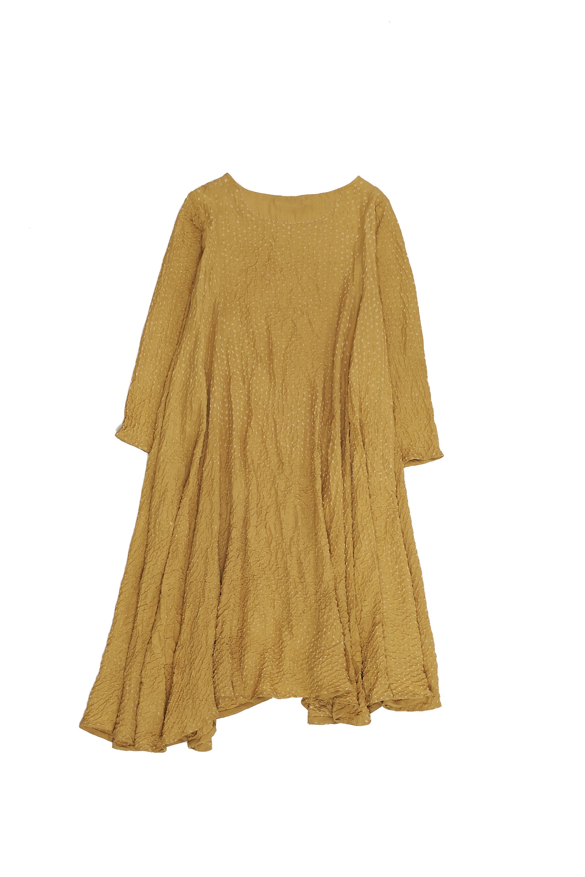 OCHER YELLOW WOMEN DRESS WITH BANDHANI