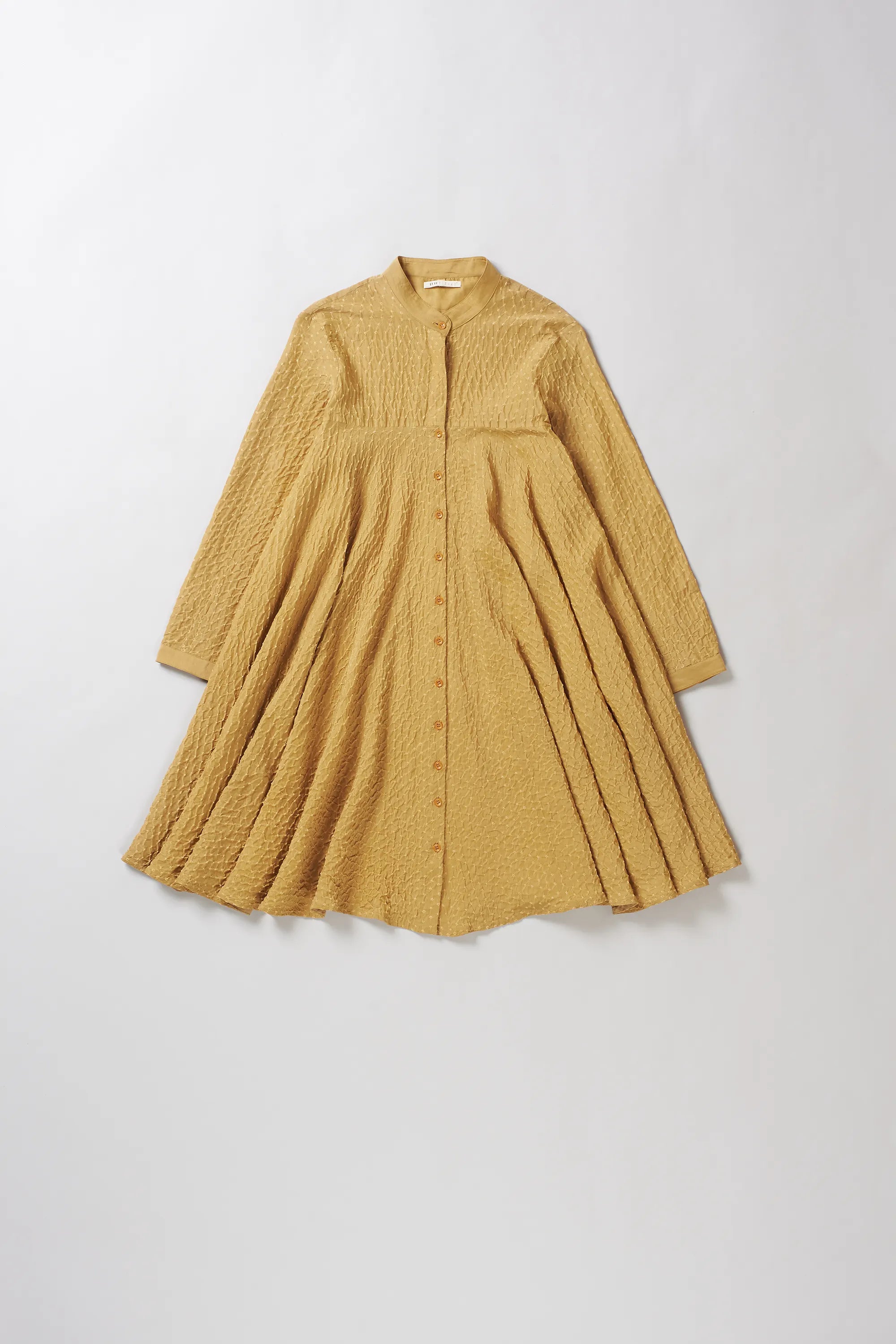 Ochre Yellow Cotton Silk Blend Women Shirt Dress
