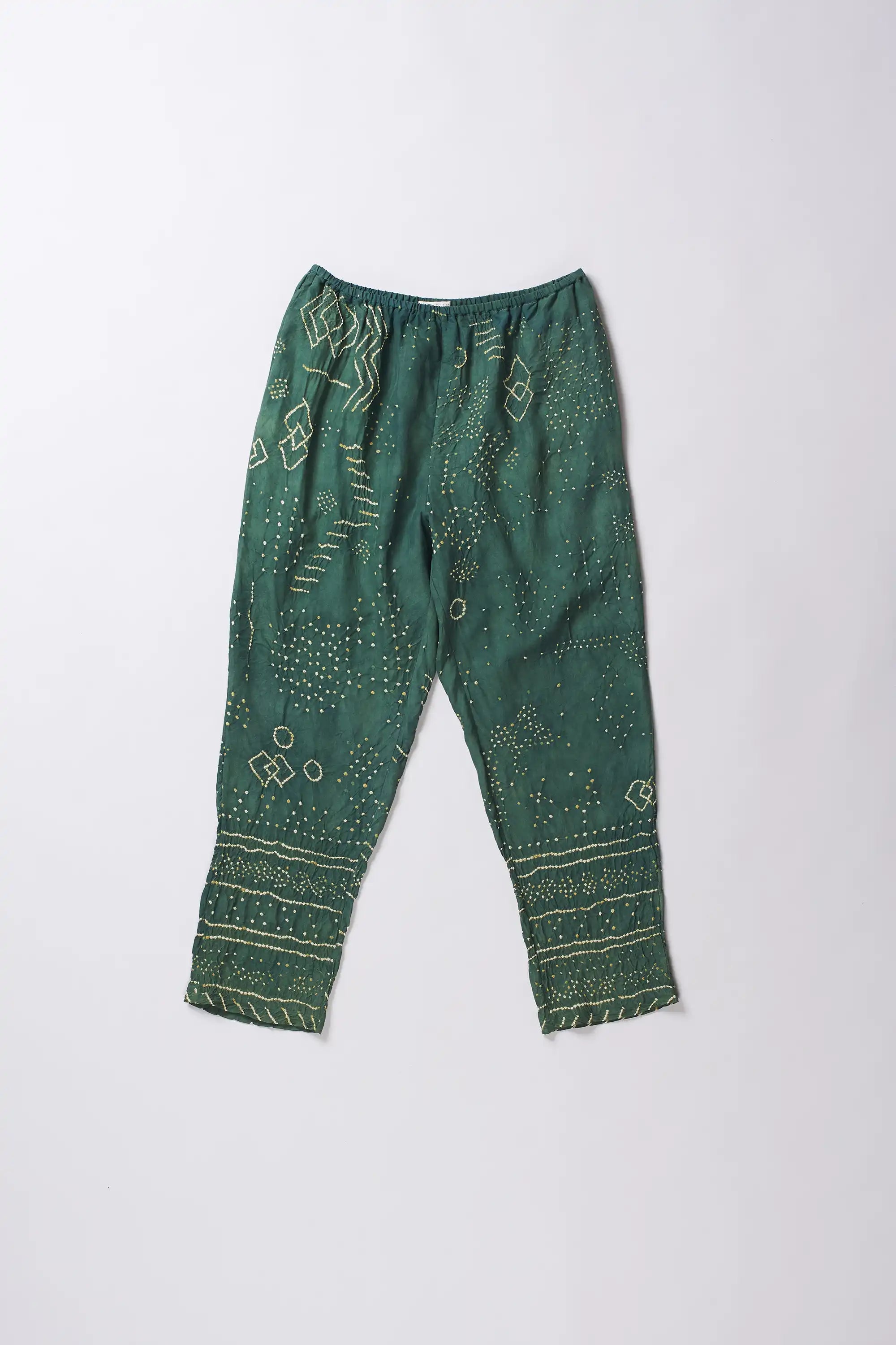 Bottle Green Bandhani Silk Women Pant