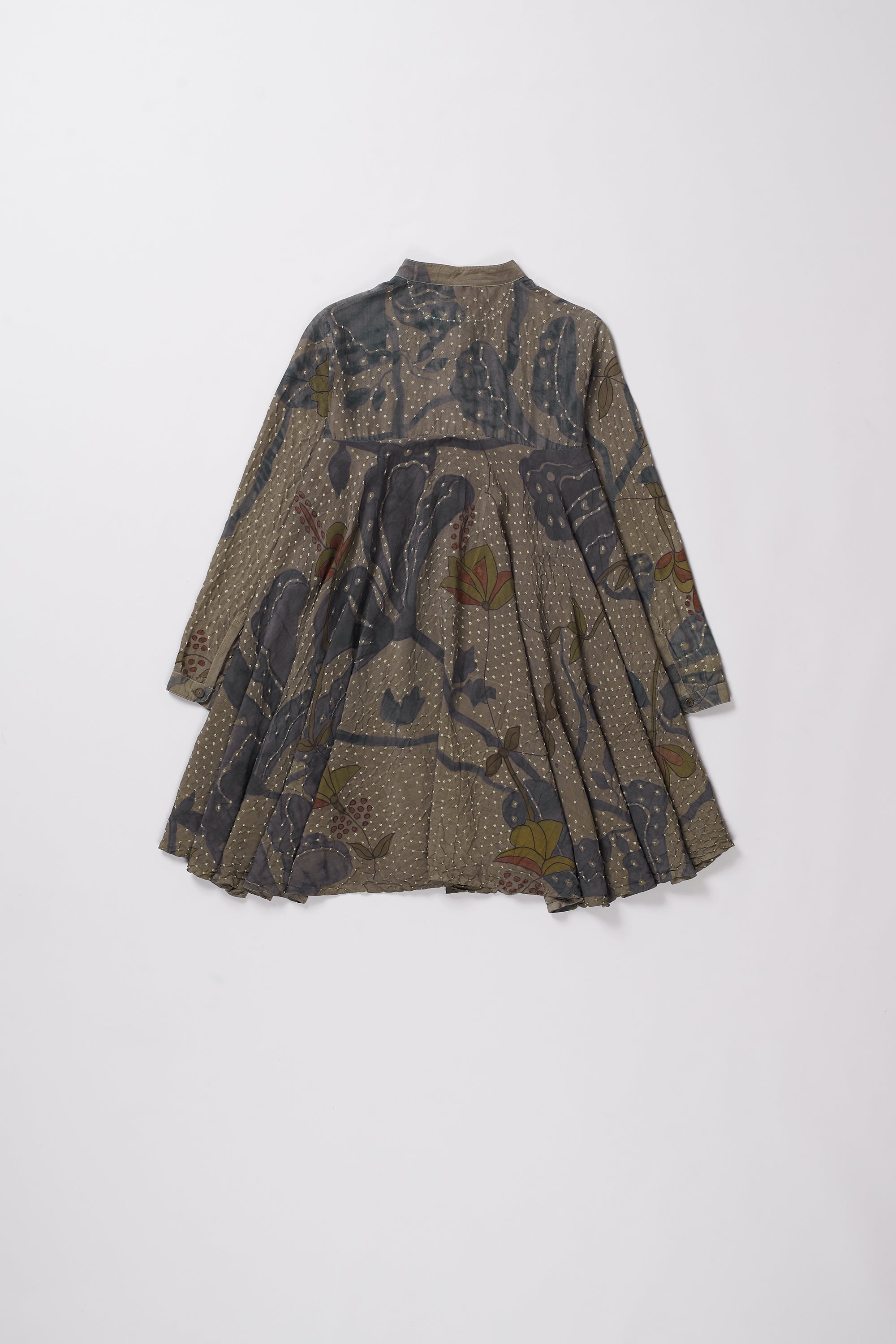 BROWN HAND PAINT AND BANDHANI WOMEN SHIRT DRESS