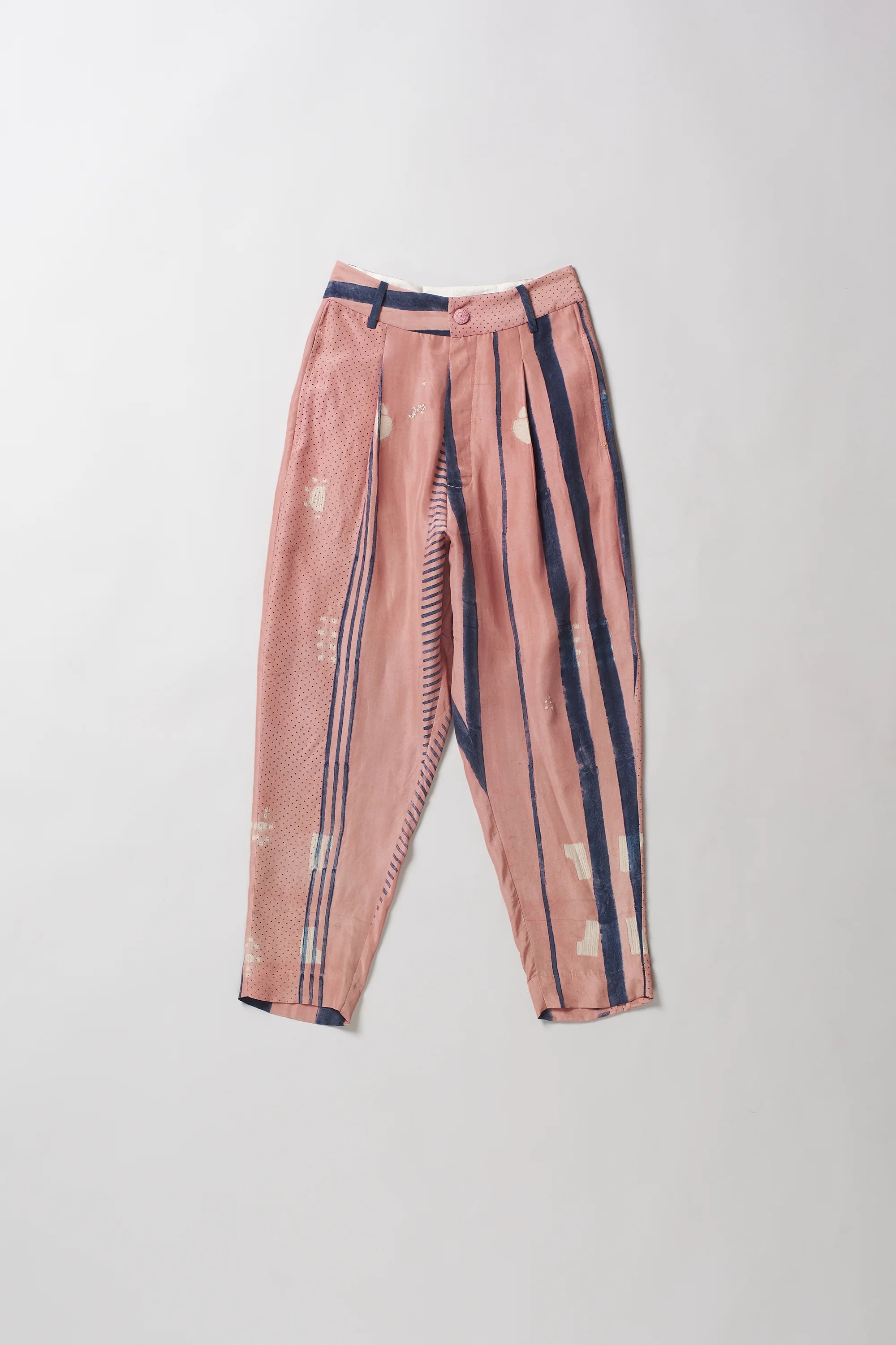 Chalk Pink Shibori Soft Silk Women Trouser