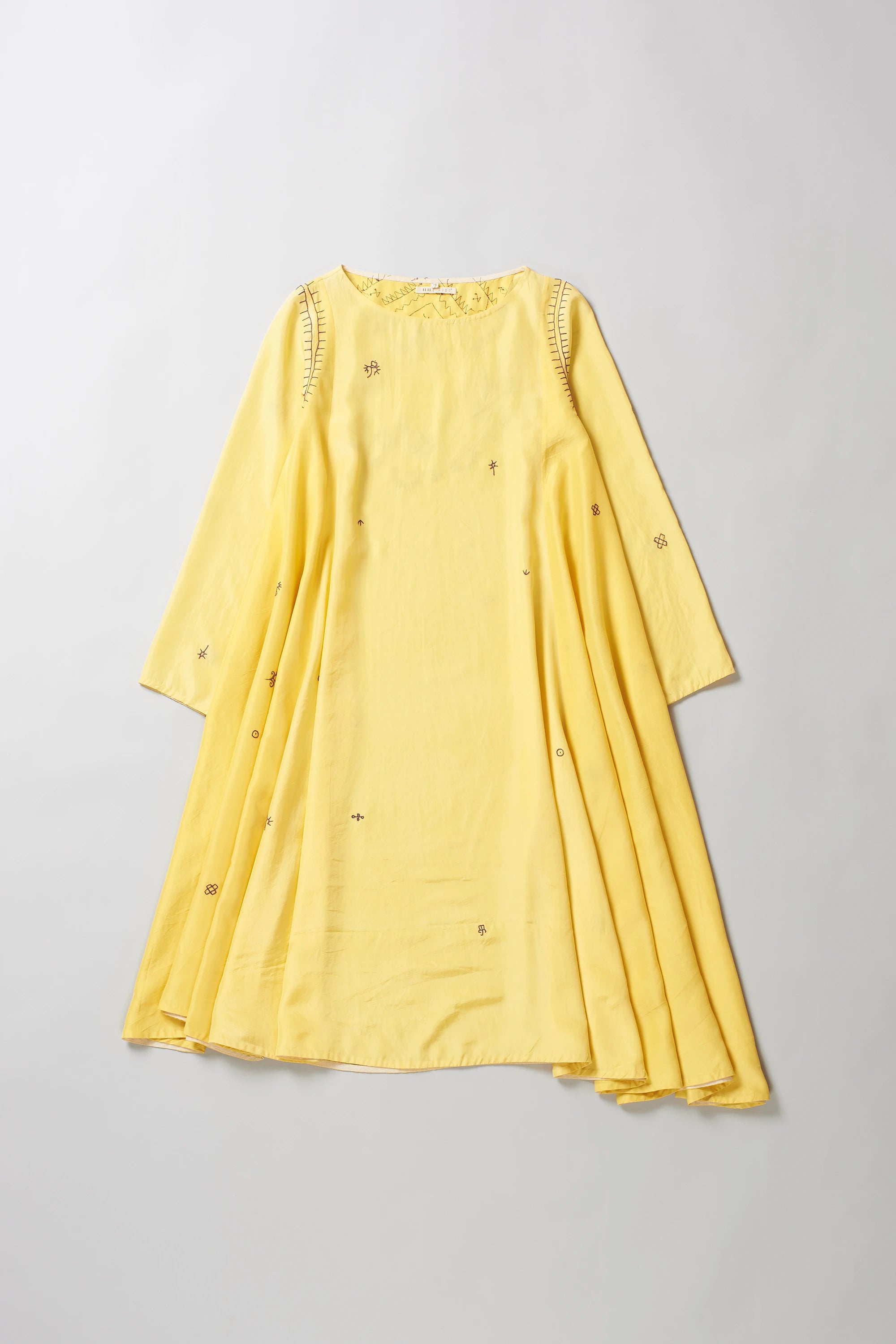 Lemon Yellow Hand Embroidered Silk Dress