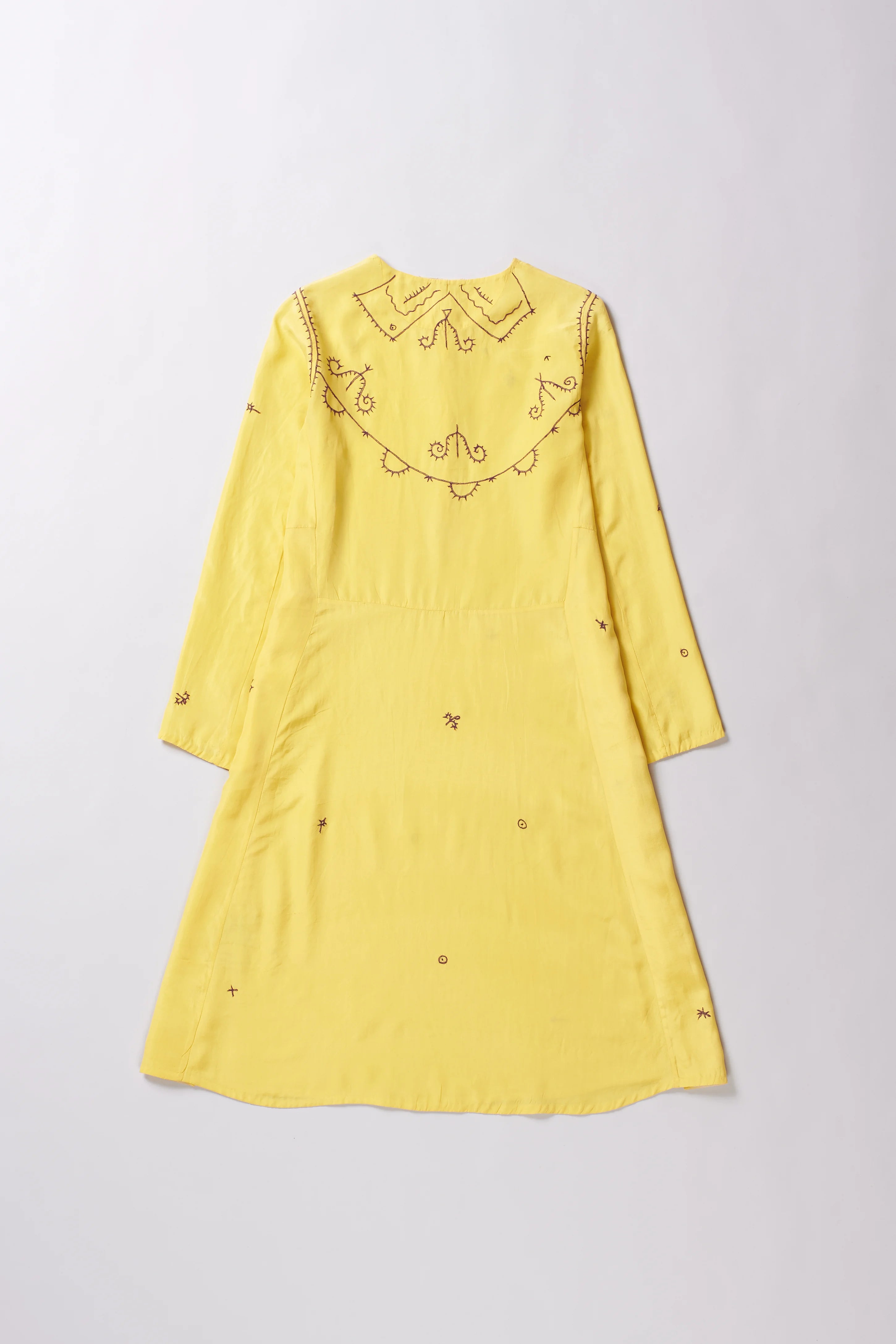Lemon Yellow Hand Embroidered Silk Dress