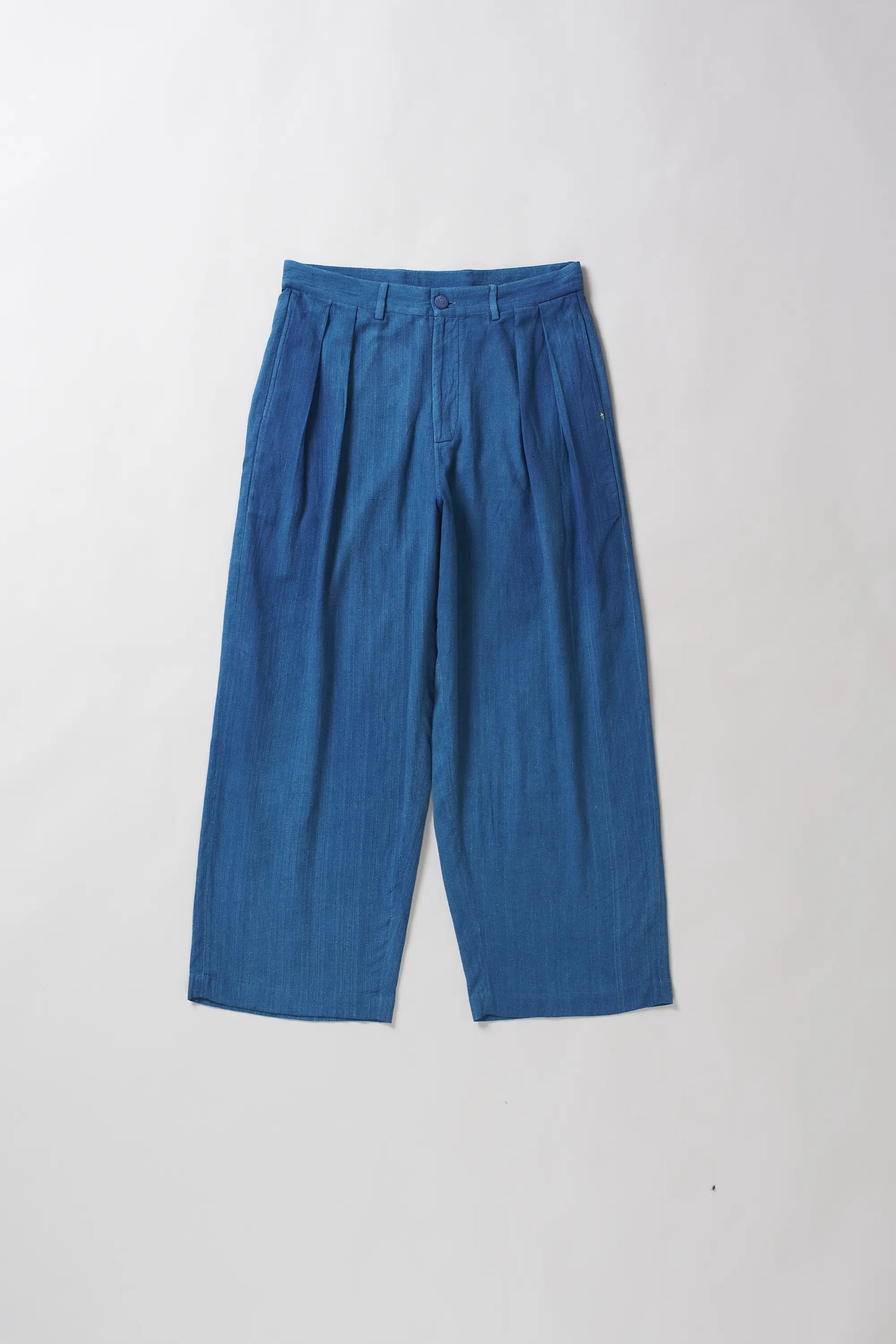 Medium Indigo Pleated Cotton Trousers