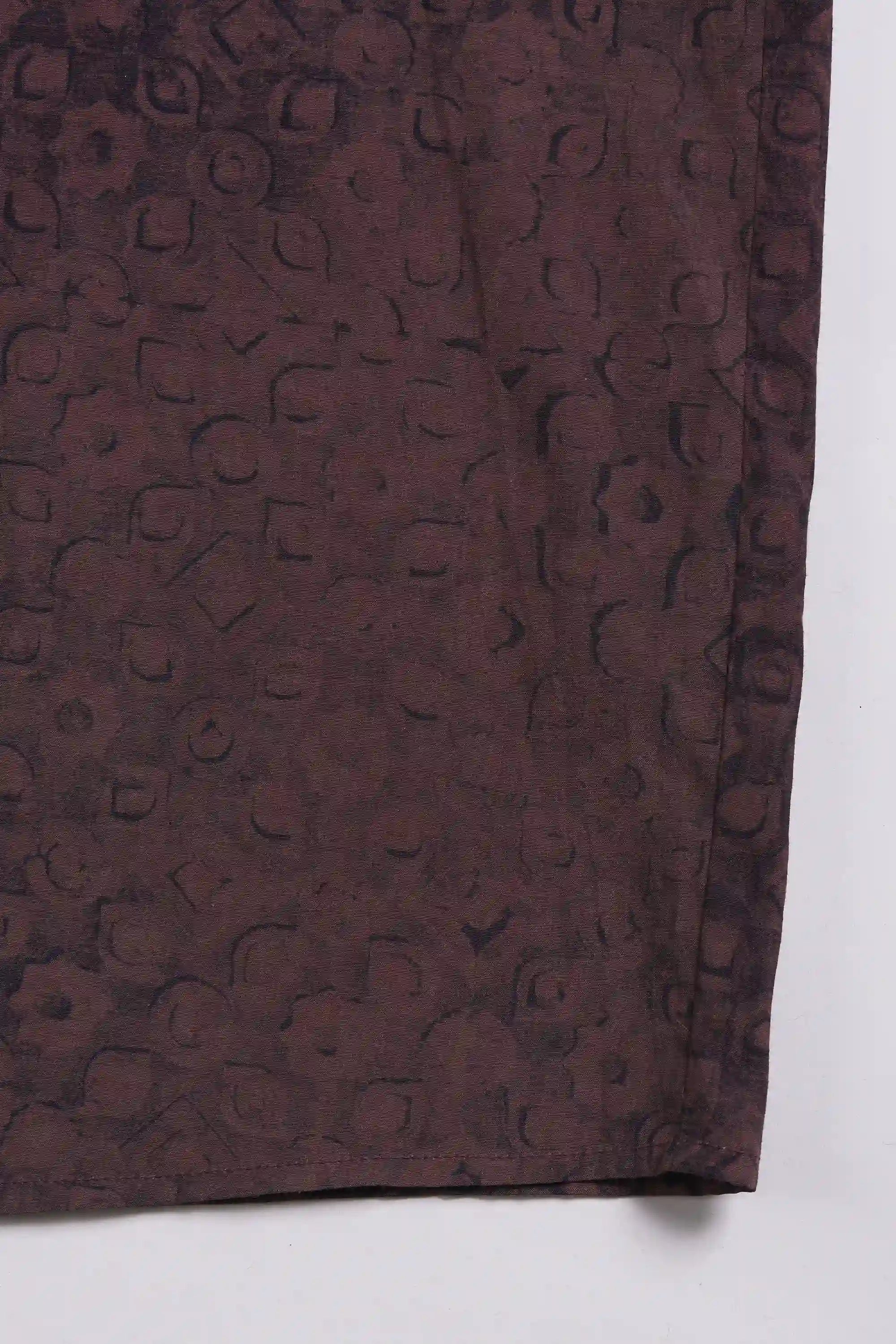 Block Print Cotton Silk Shirt in Burnt Umber