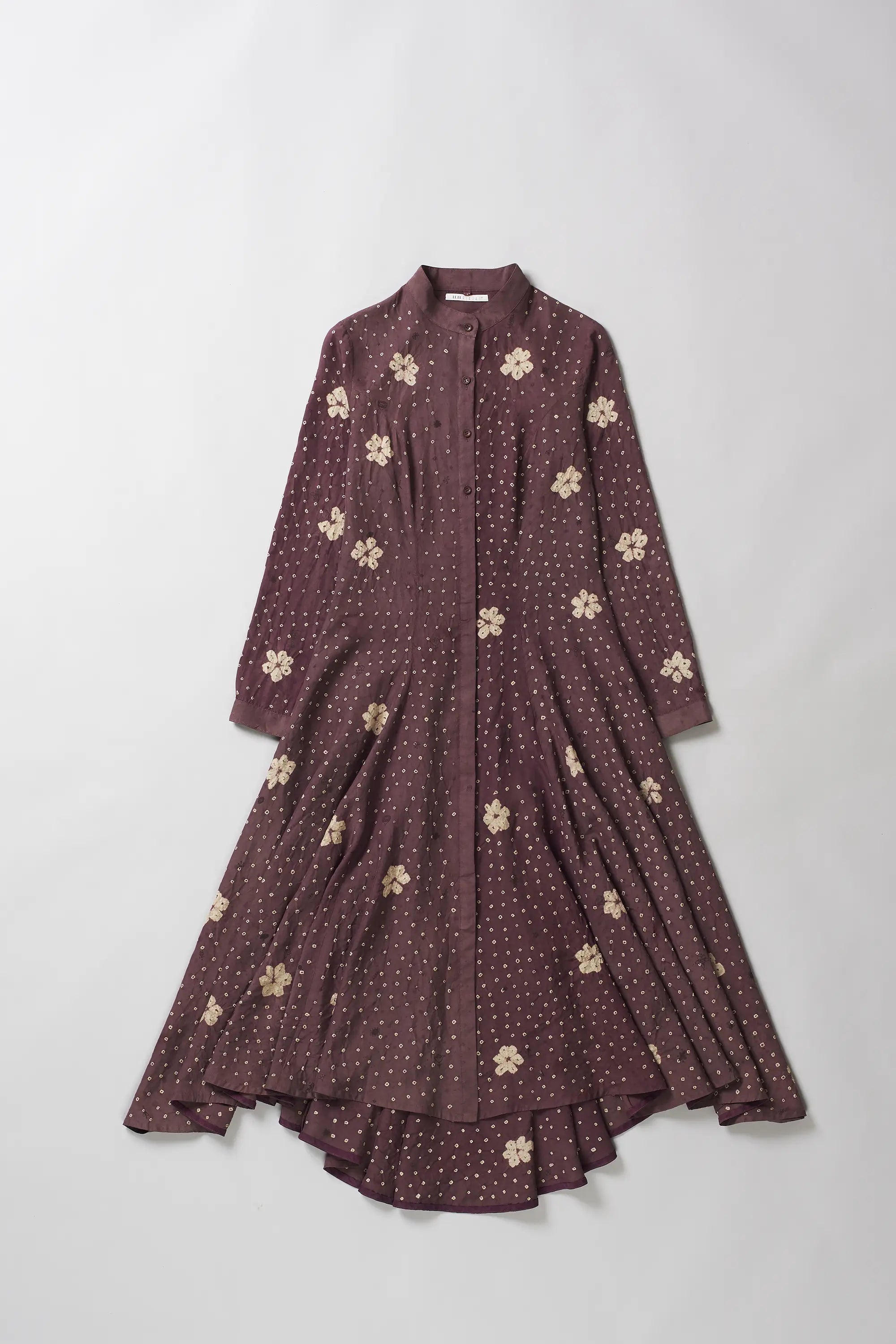 Hand Embroidered Silk Dress in Purple Red