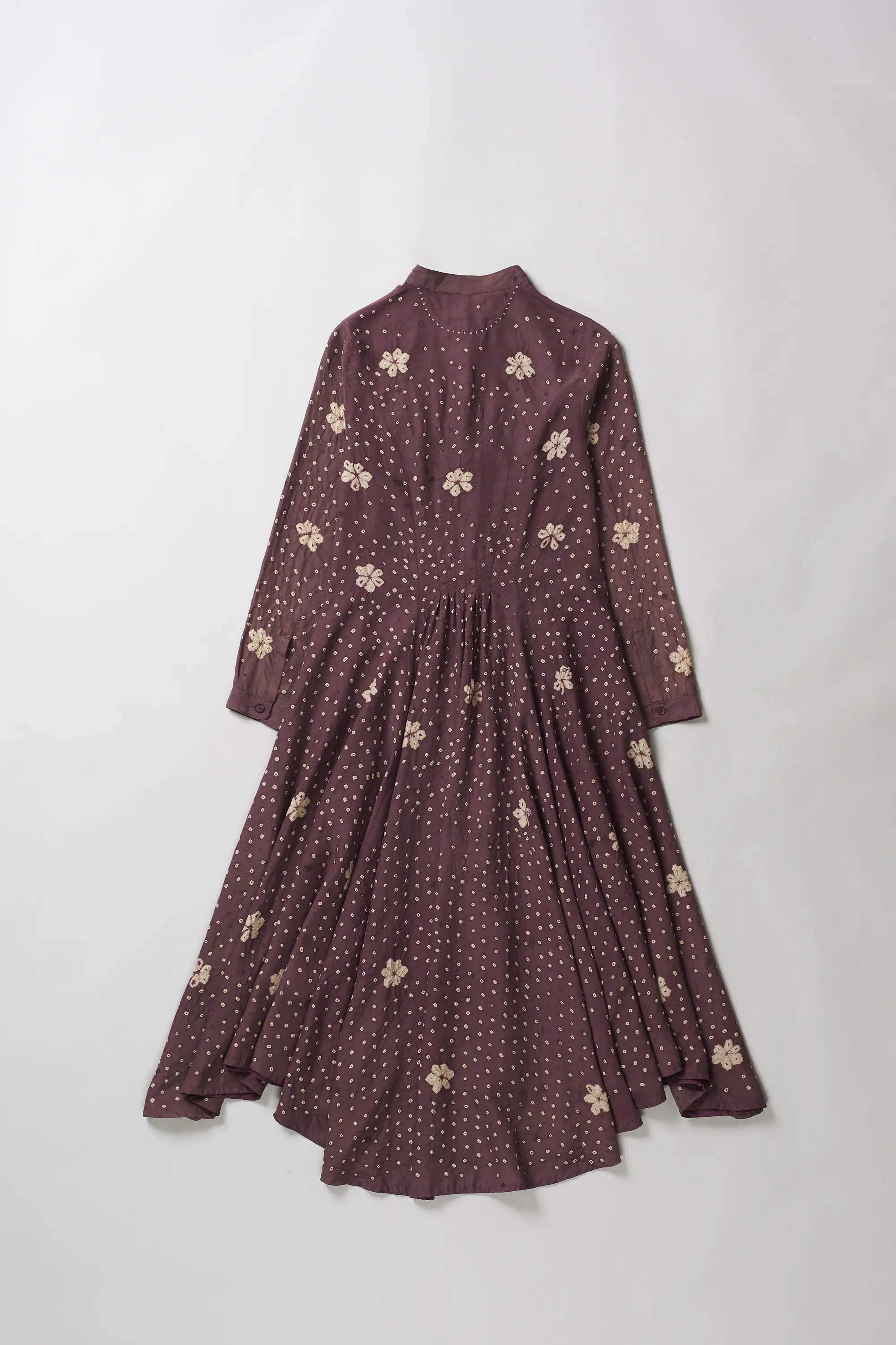 Hand Embroidered Silk Dress in Purple Red