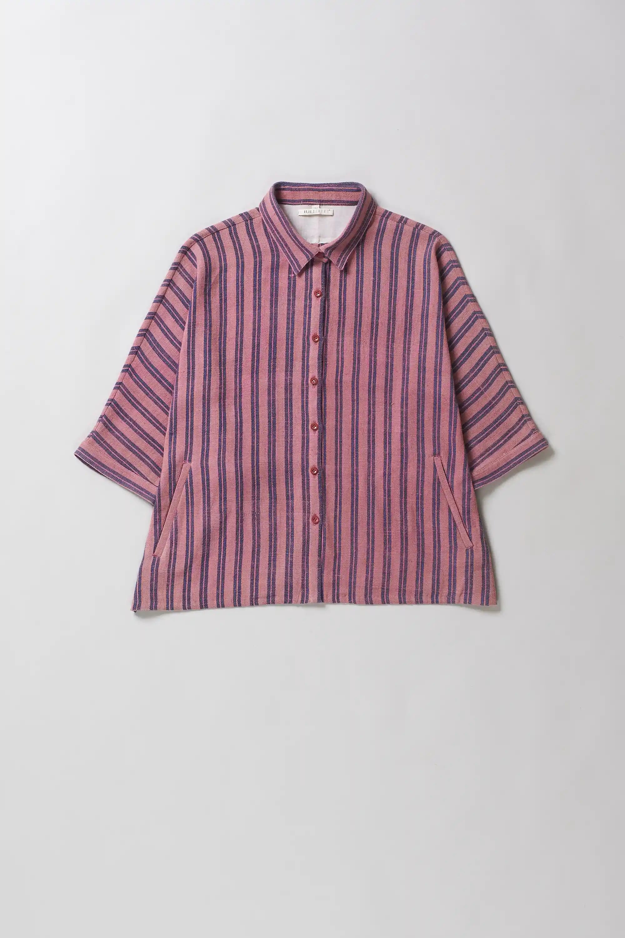 Loose Fit Collared Shirt With Stripes