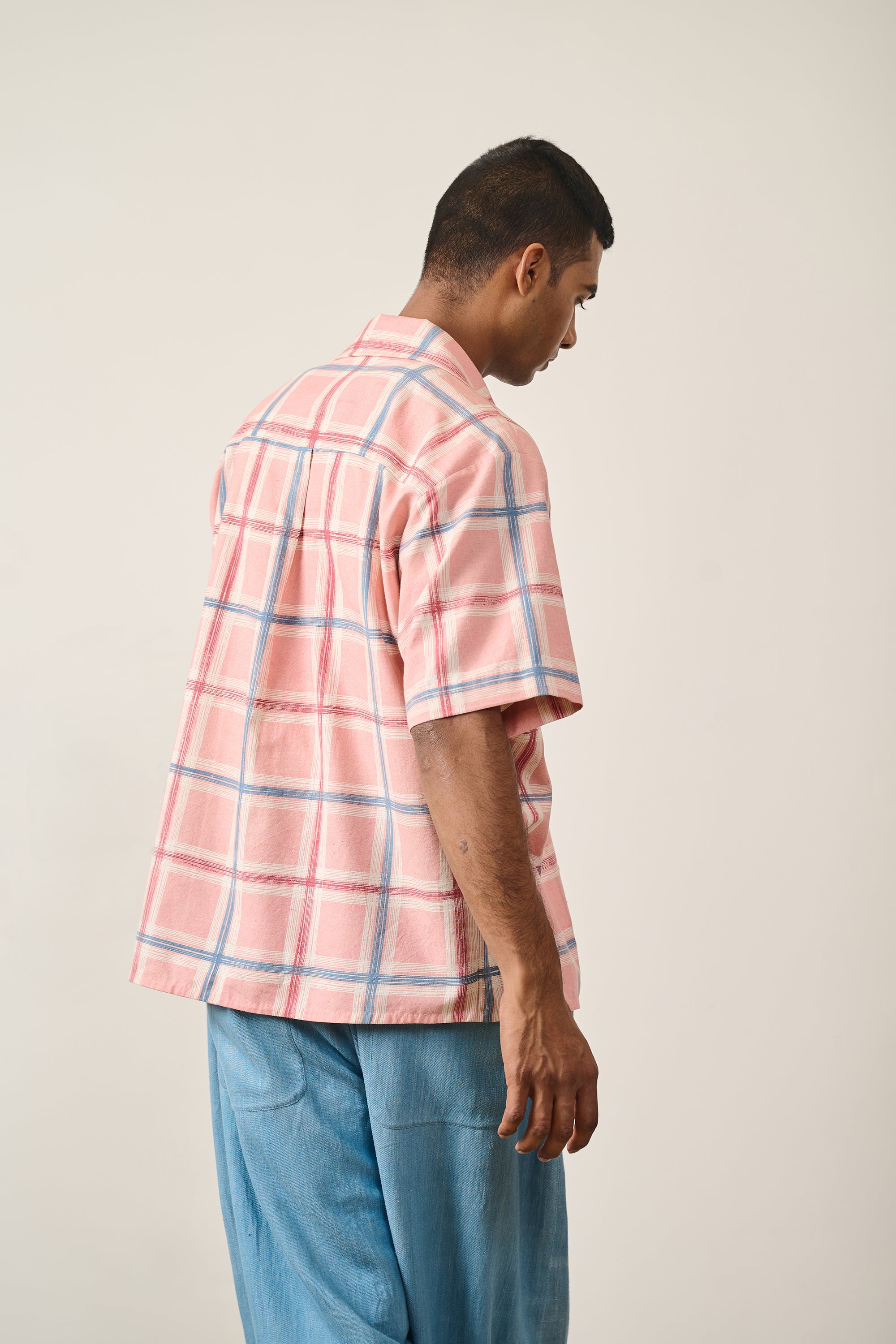 Back image of a multi colour cotton checked shirt