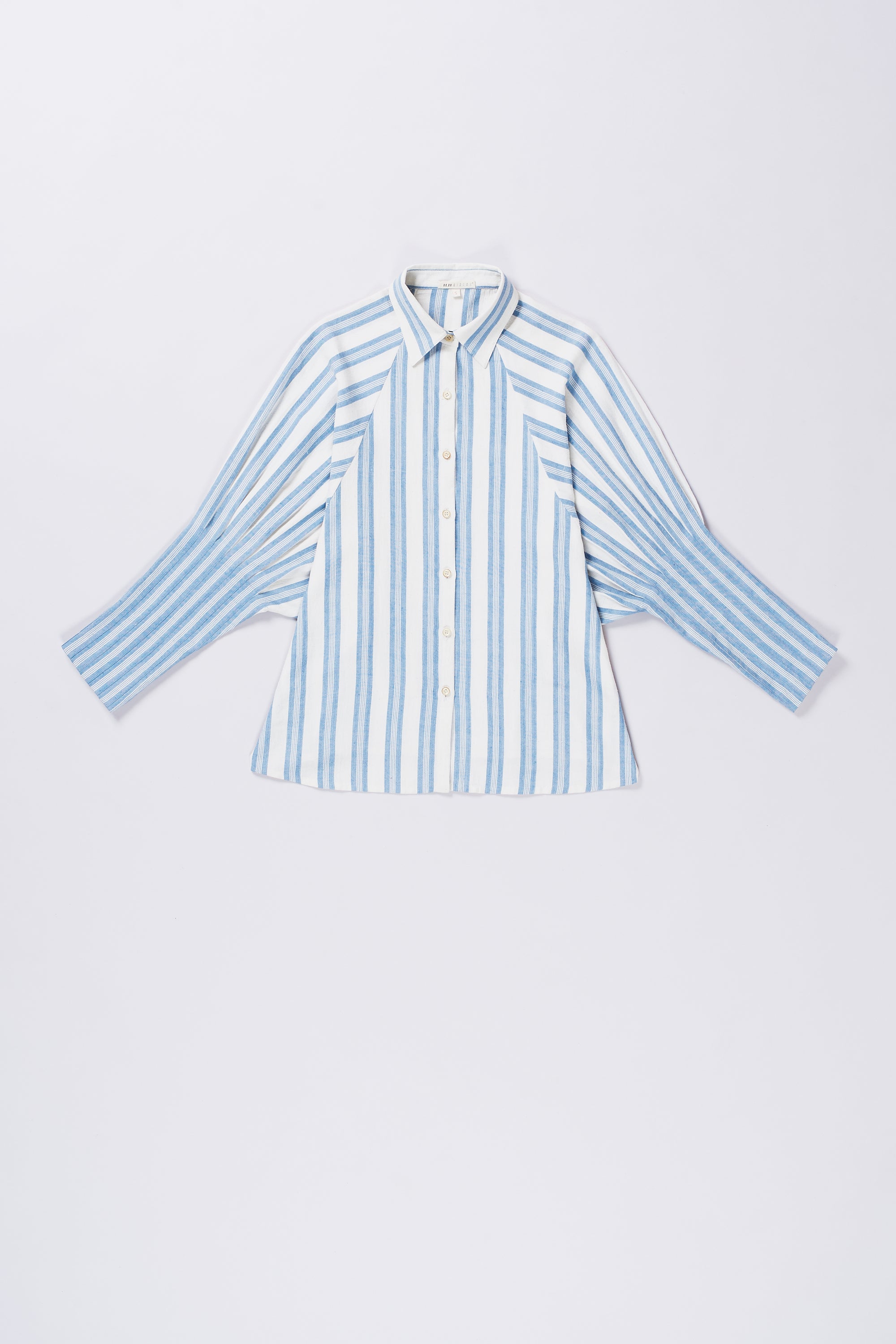 Front image of a light indigo shirt