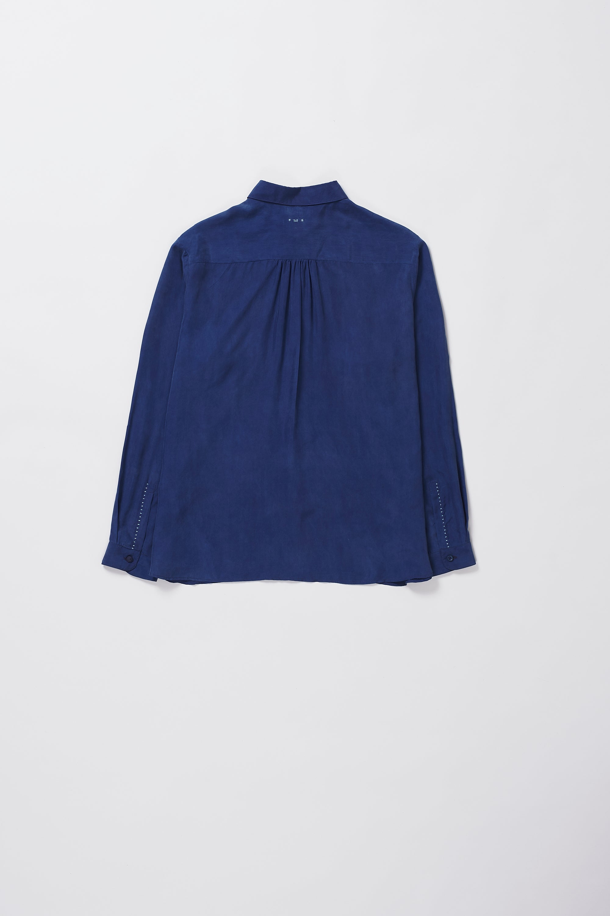 Back image of a medium indigo shirt