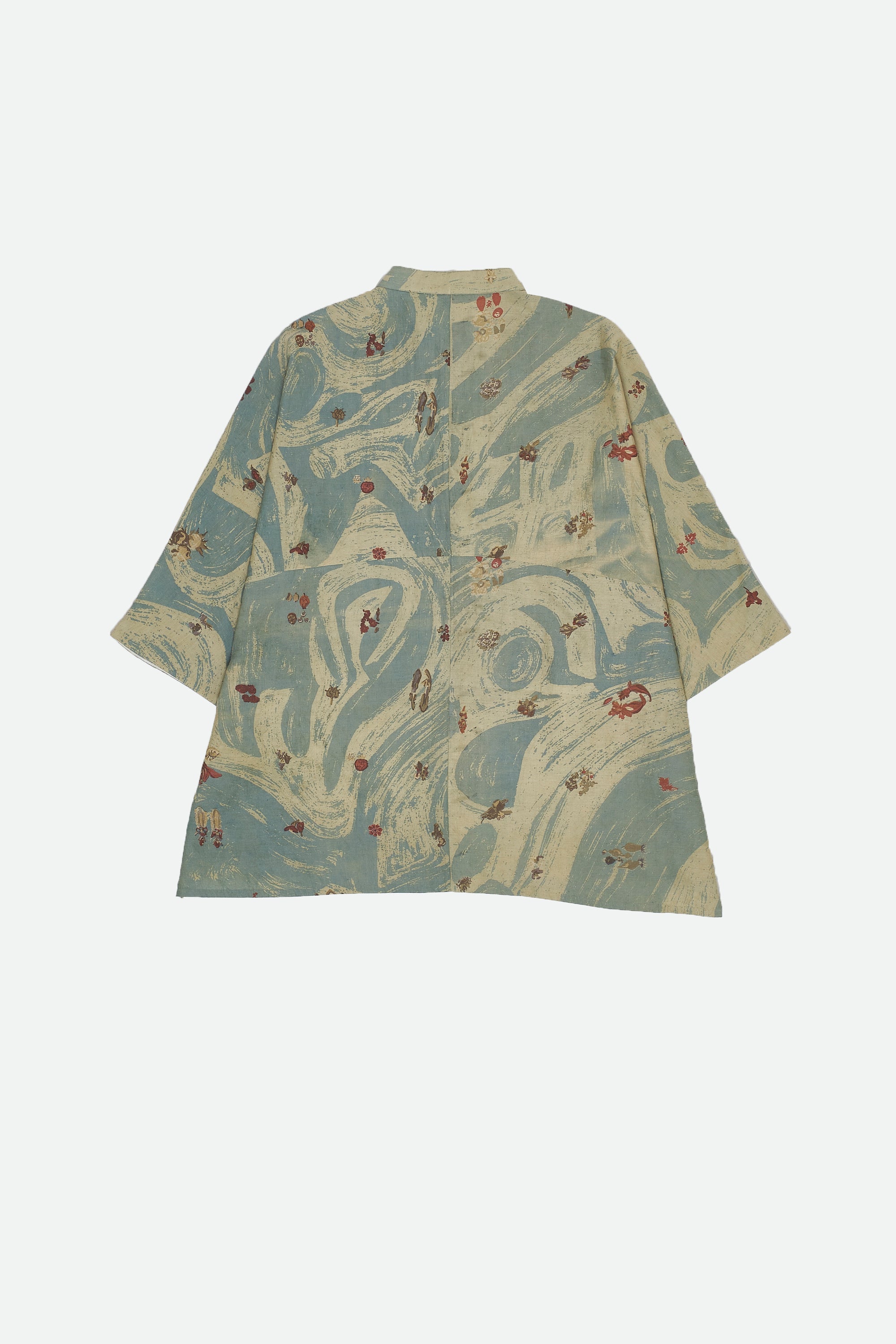 Ocean Blue Cotton Silk Blend Screen Print Shirt