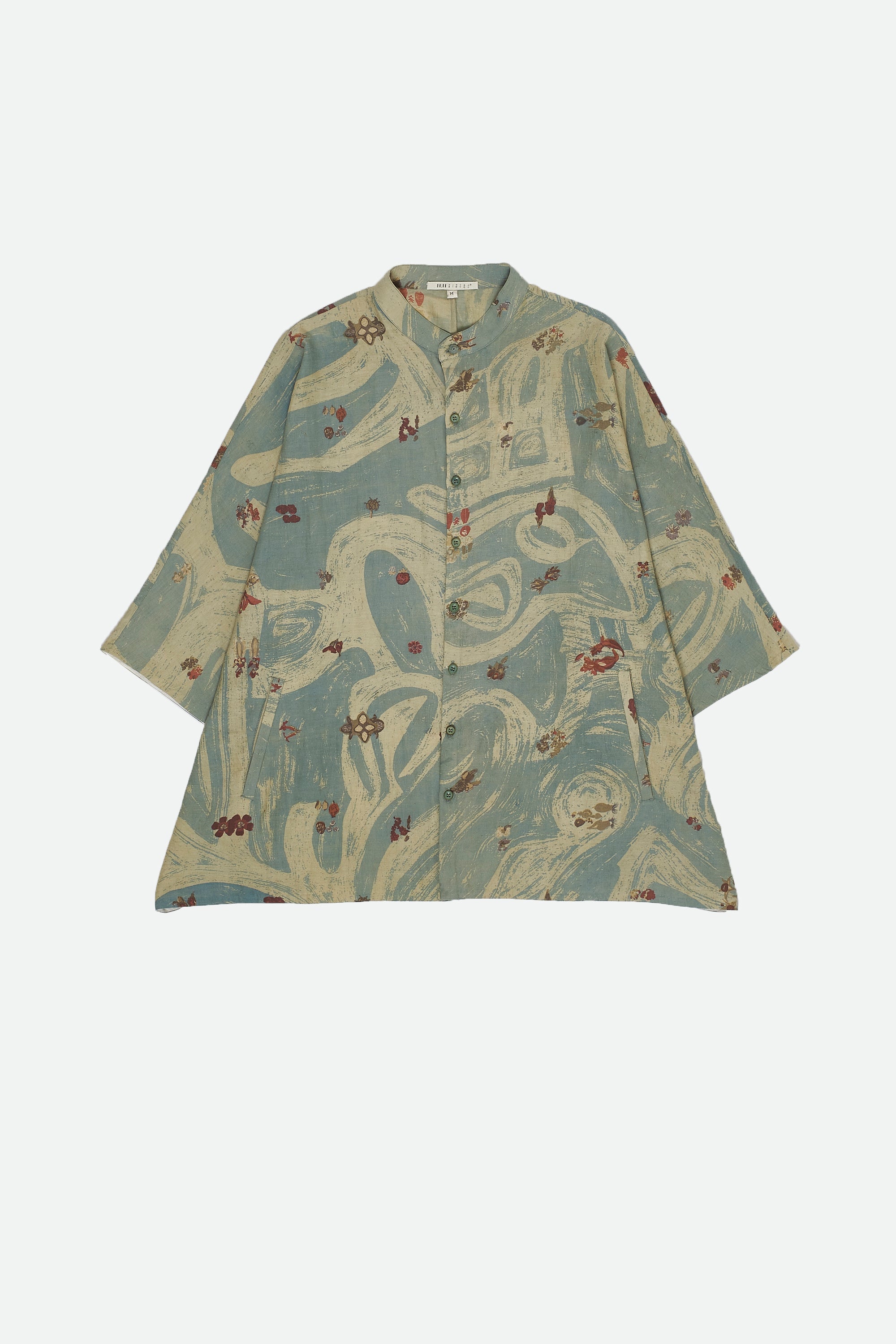Ocean Blue Cotton Silk Blend Screen Print Shirt