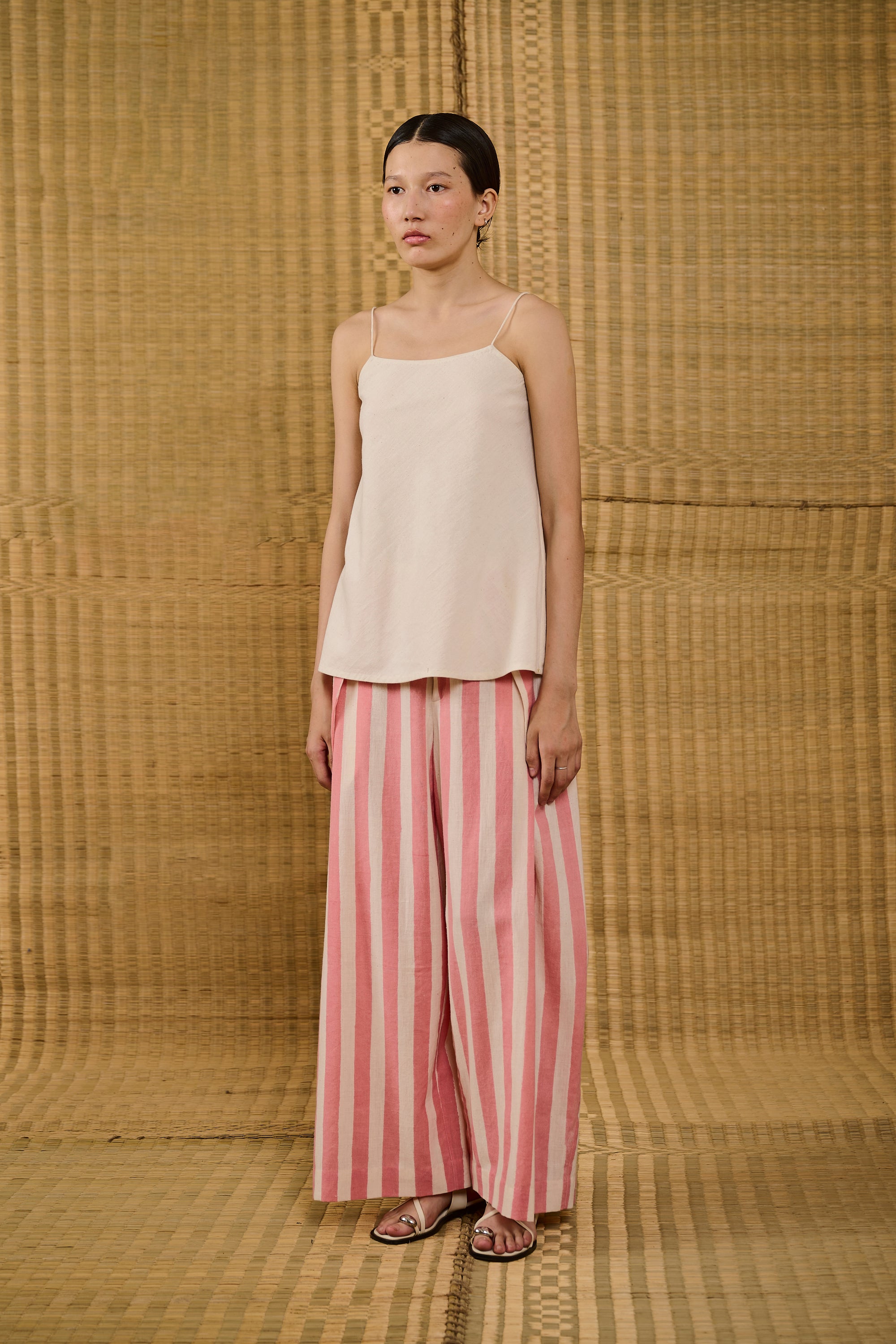 A woman wearing screen print cotton trouser