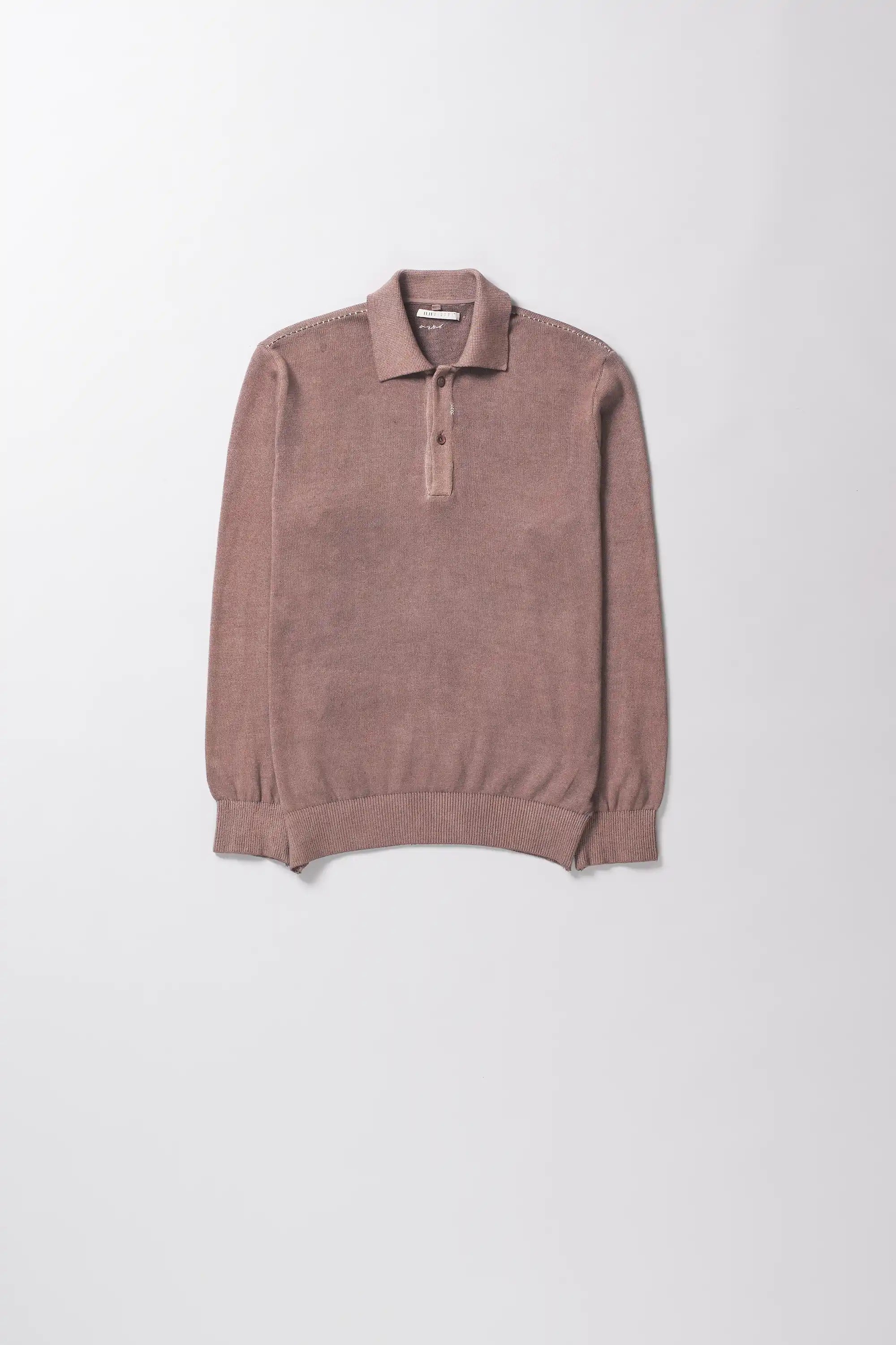 Old rose long-sleeve polo shirt on a light grey background