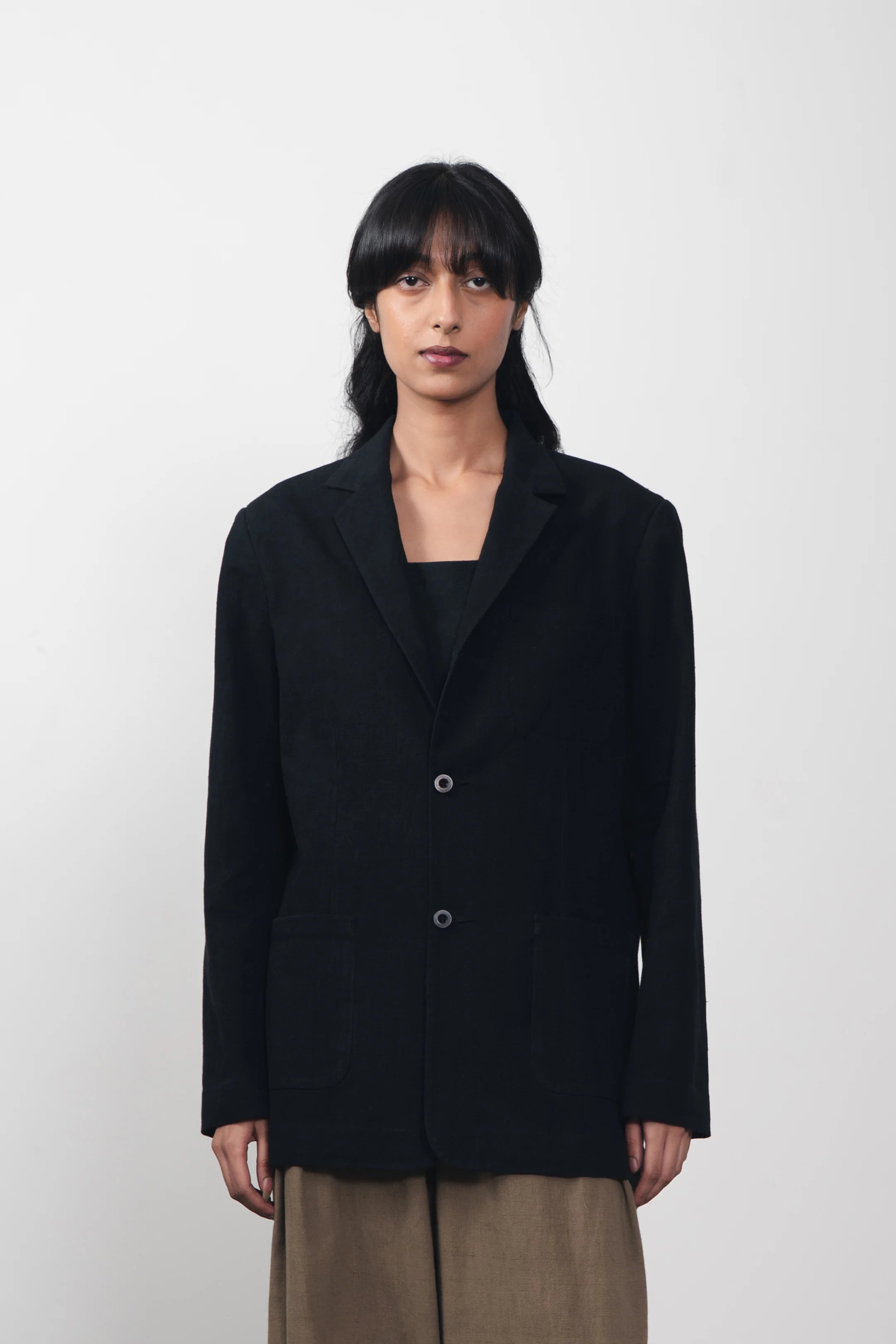 A woman wearing black jacket