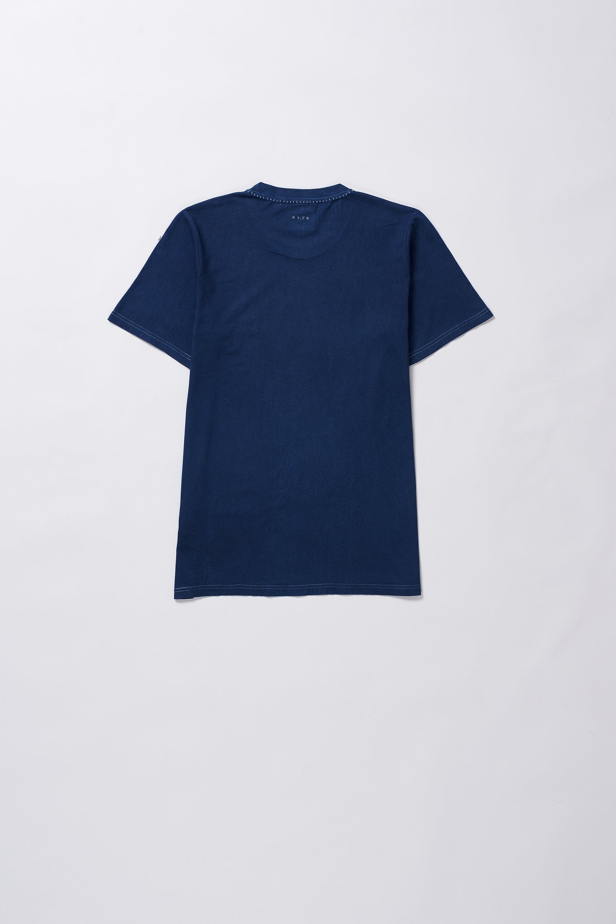Back image of a medium indigo cotton t-shirt