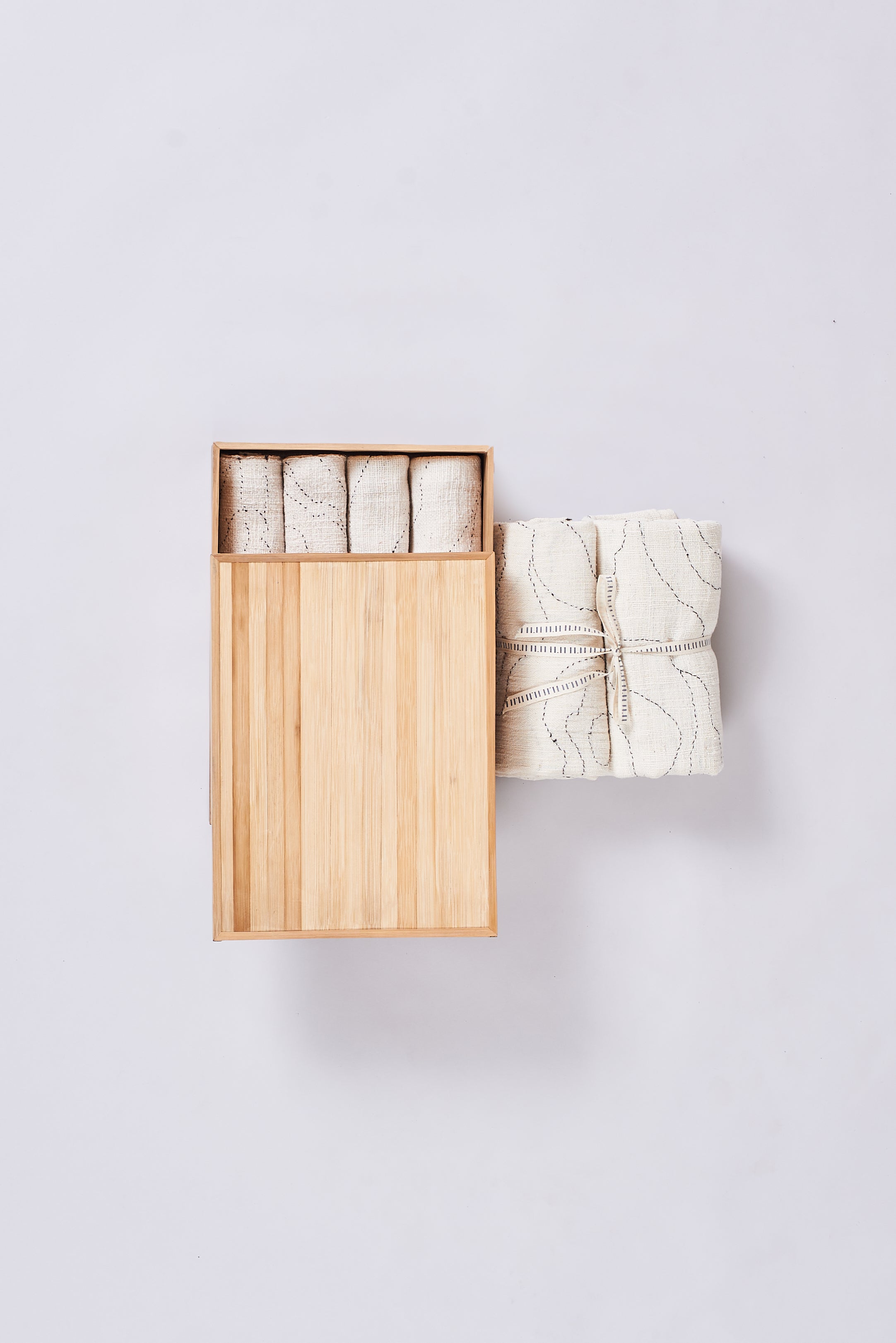Ecru cotton towel with wooden box