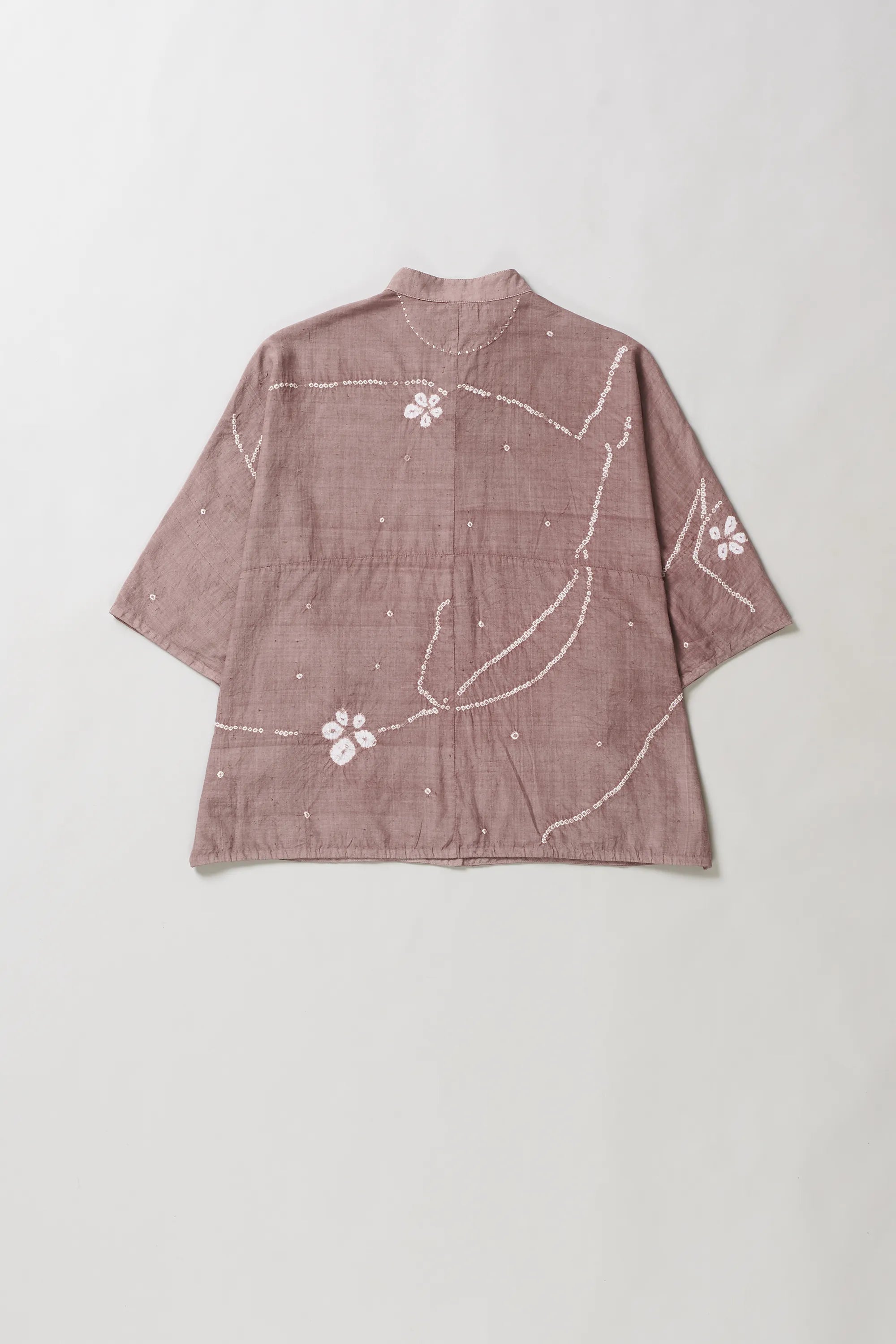 Back image of burnt umber cotton silk shirt