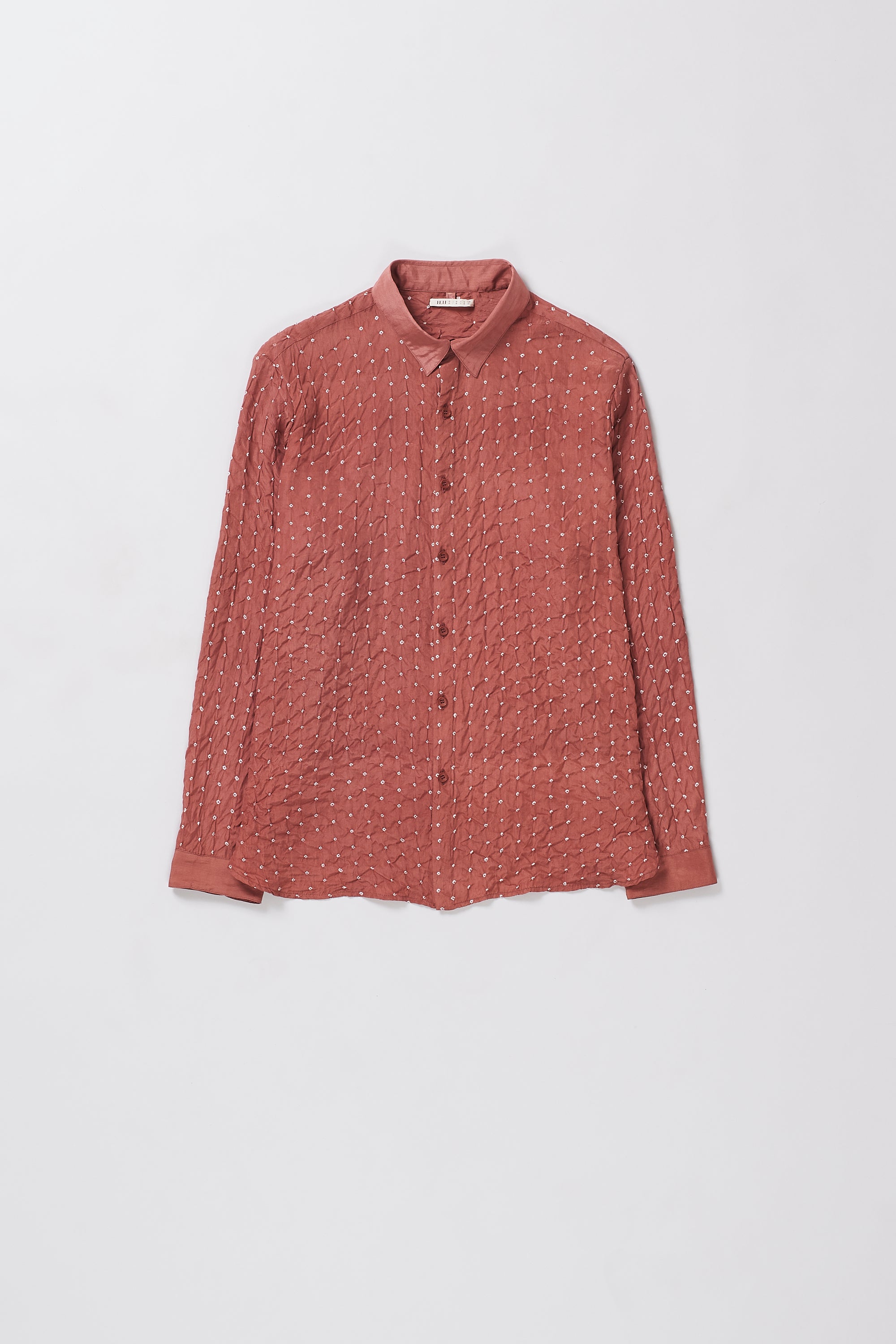 Silk bandhani full-sleeves shirt in rouge pink