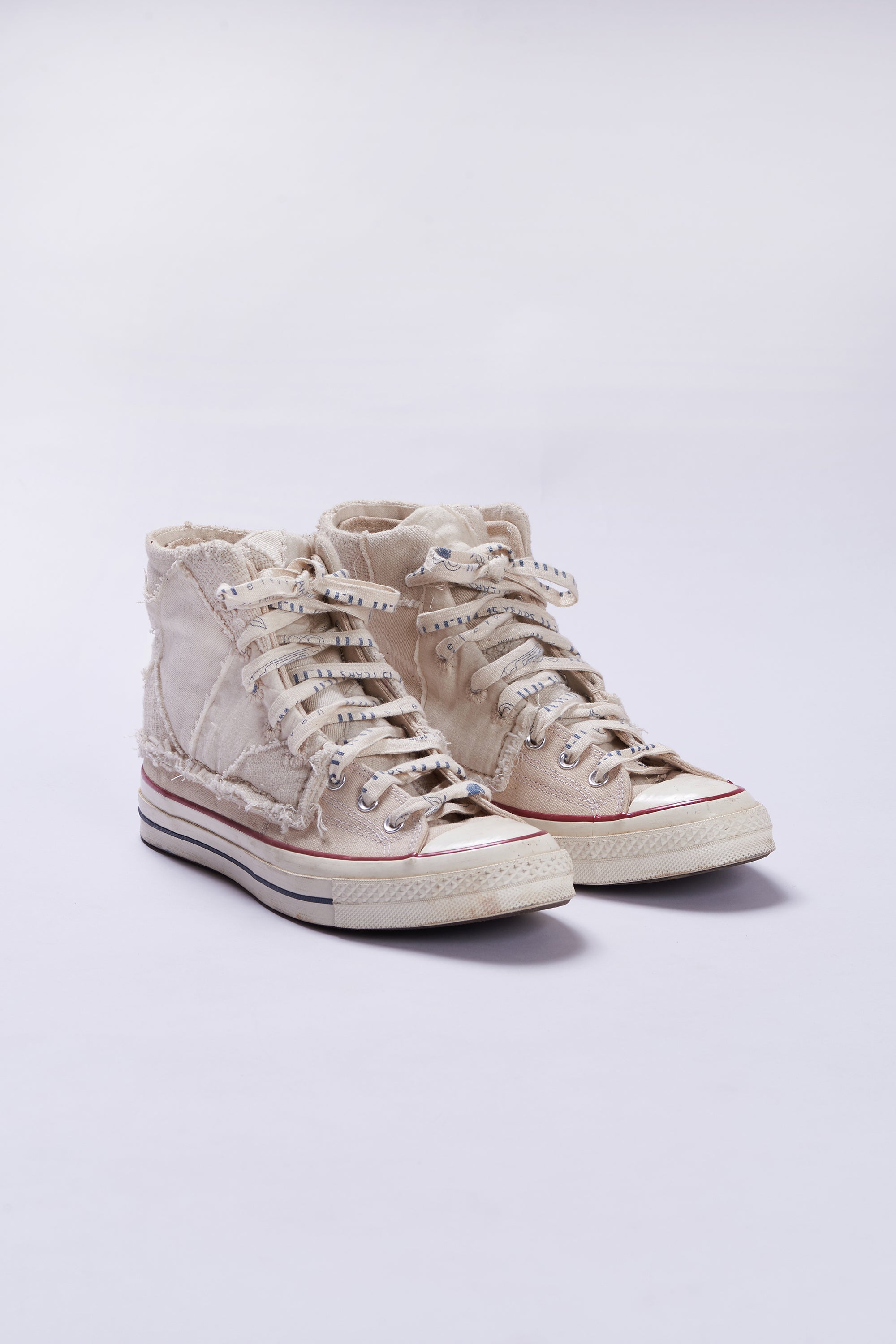 Ecru converse shoes with patchwork