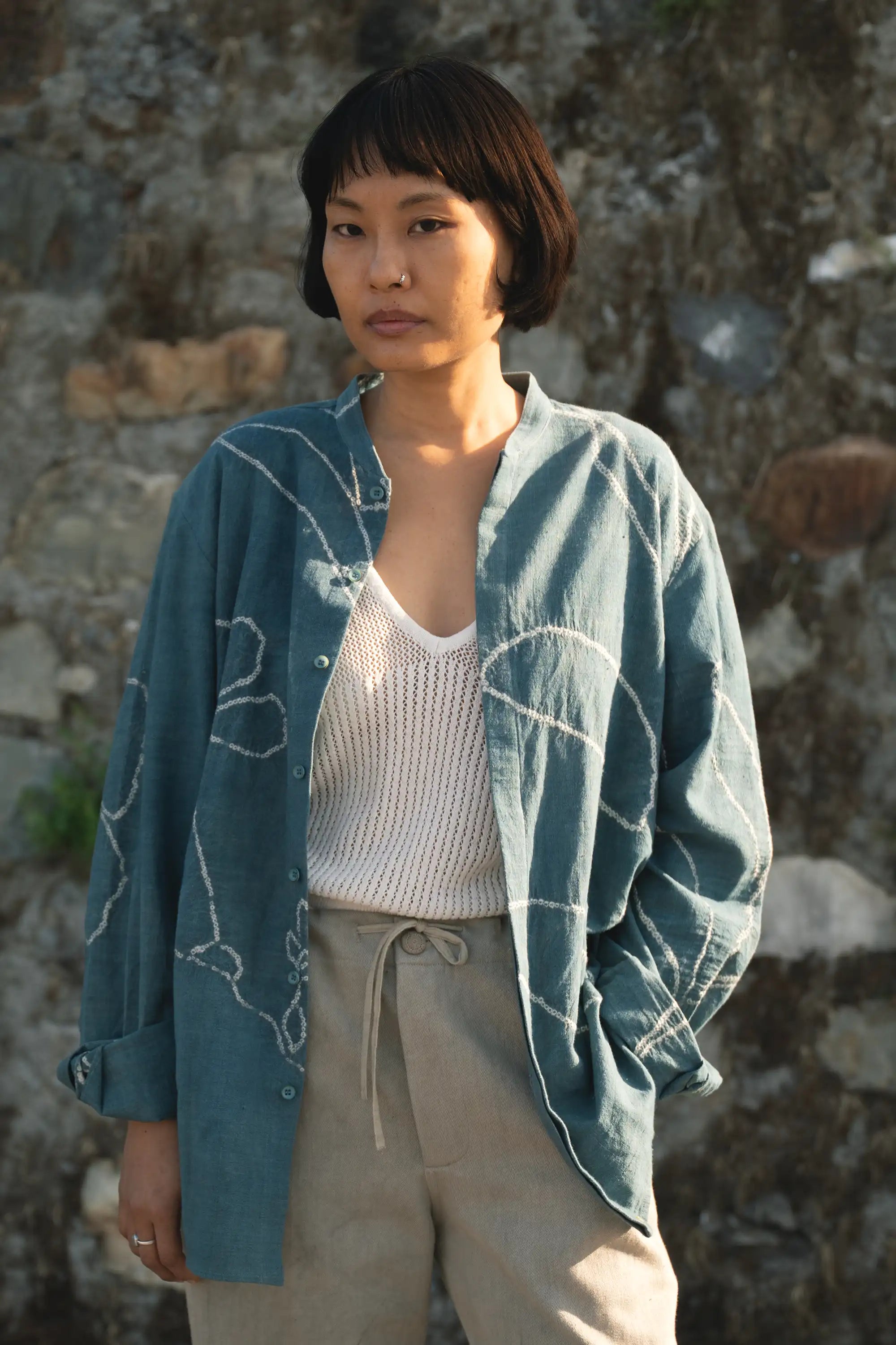Handspun Cotton Shirt with Sargam Bandhani