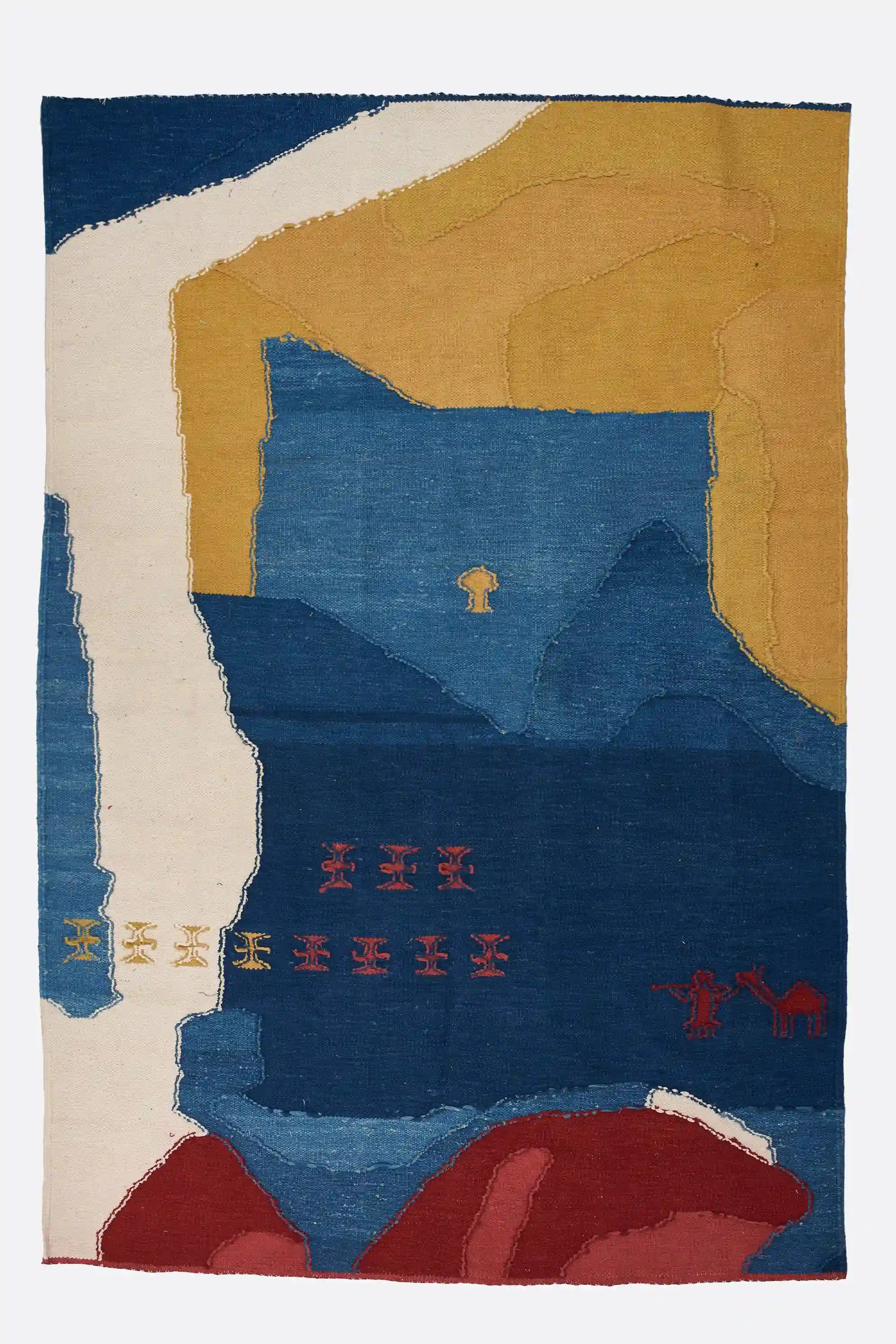 Rug with abstract design featuring geometric patterns and colors