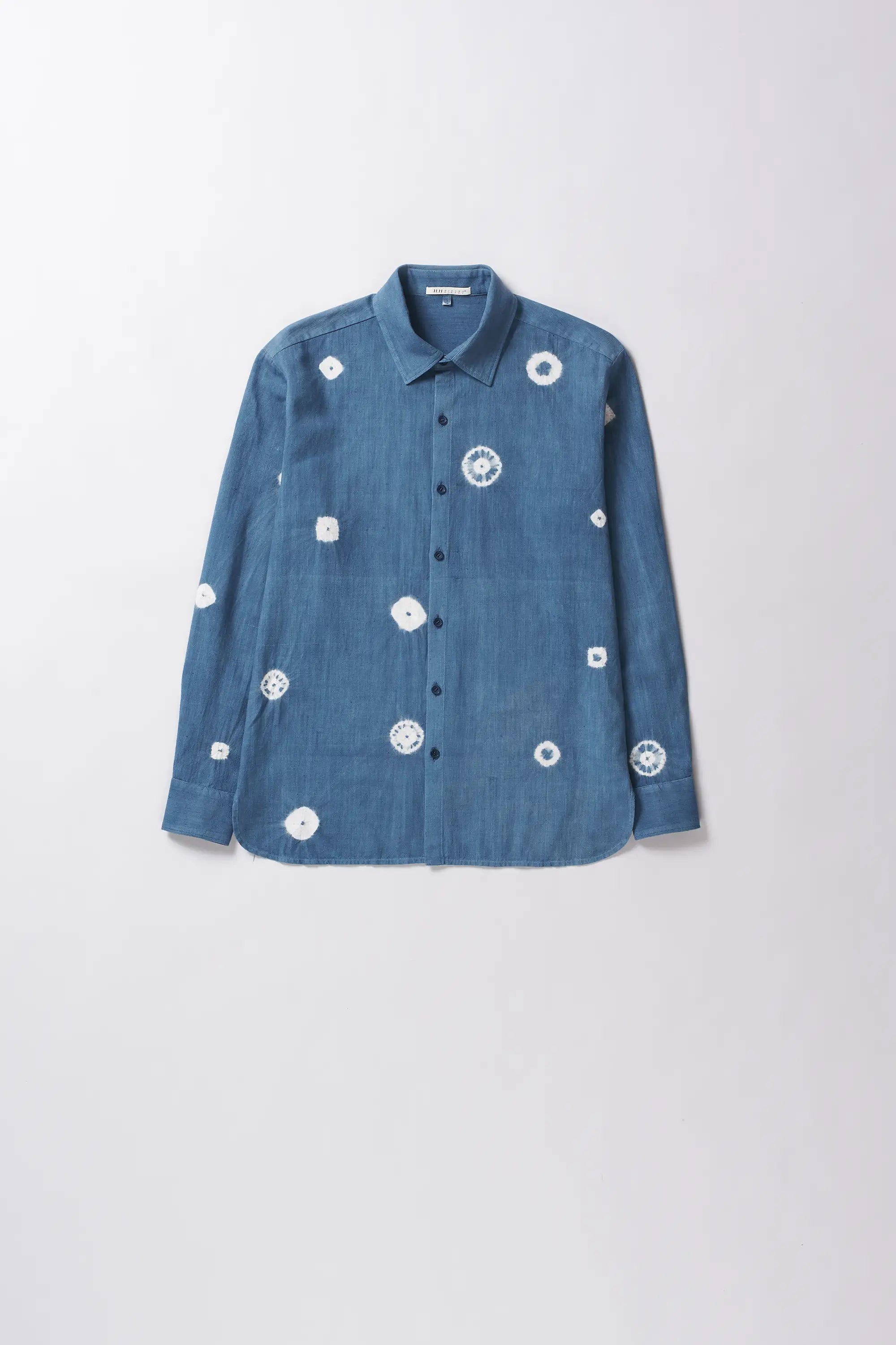 Powder blue cotton shirt with hand shibori work