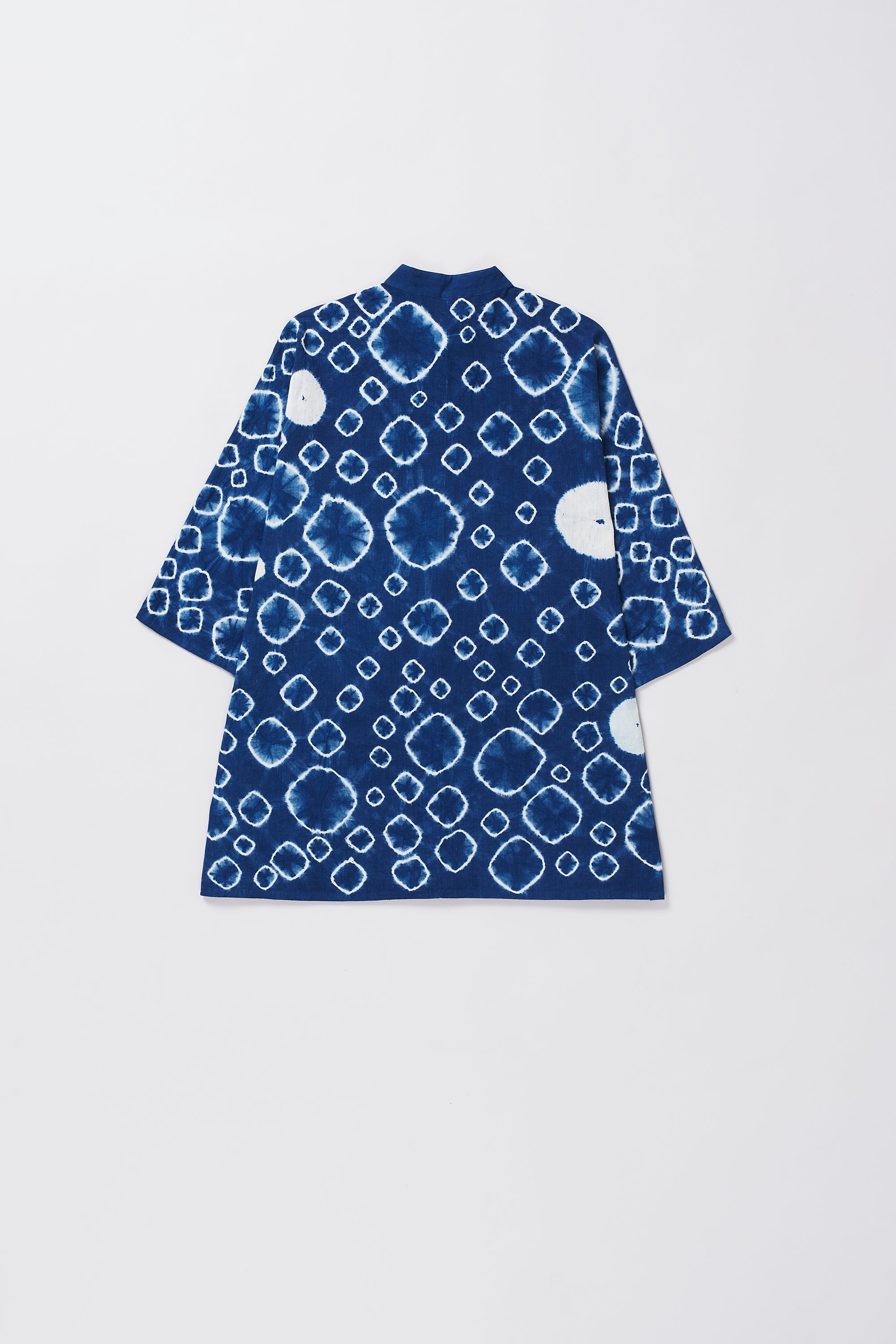 Back image of indigo shibori shirt