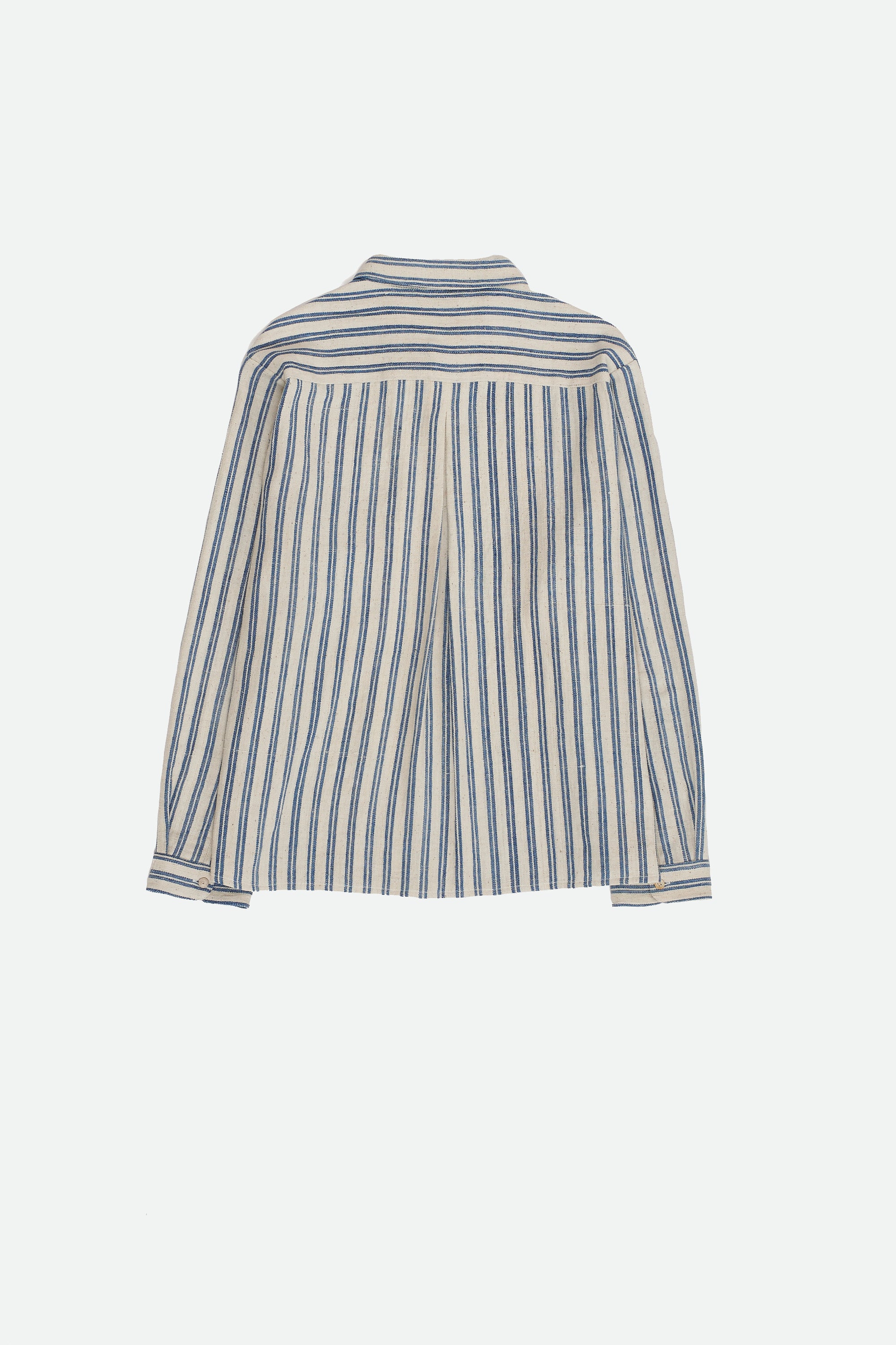 Back image of a medium indigo shirt