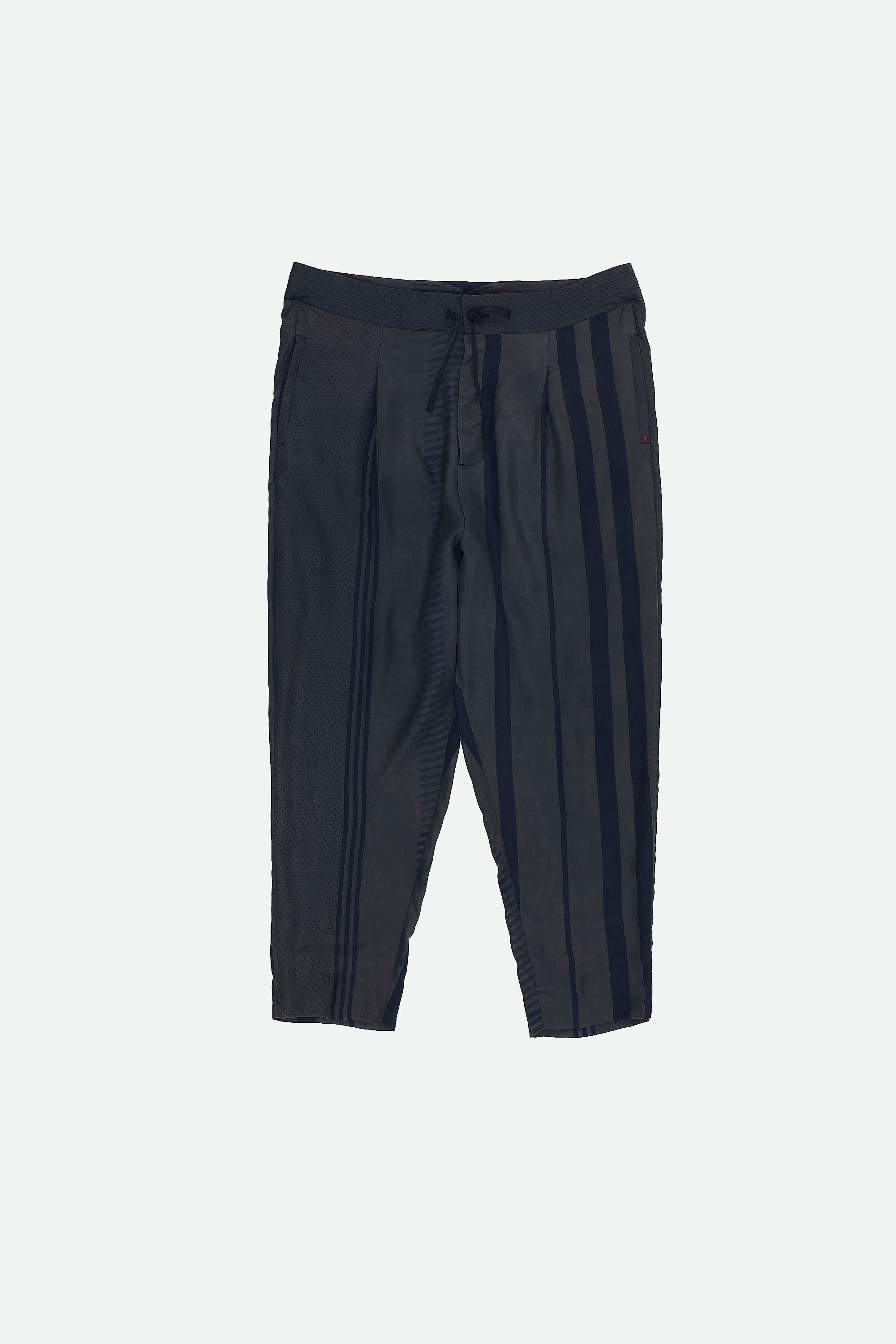 Black block printed silk pant