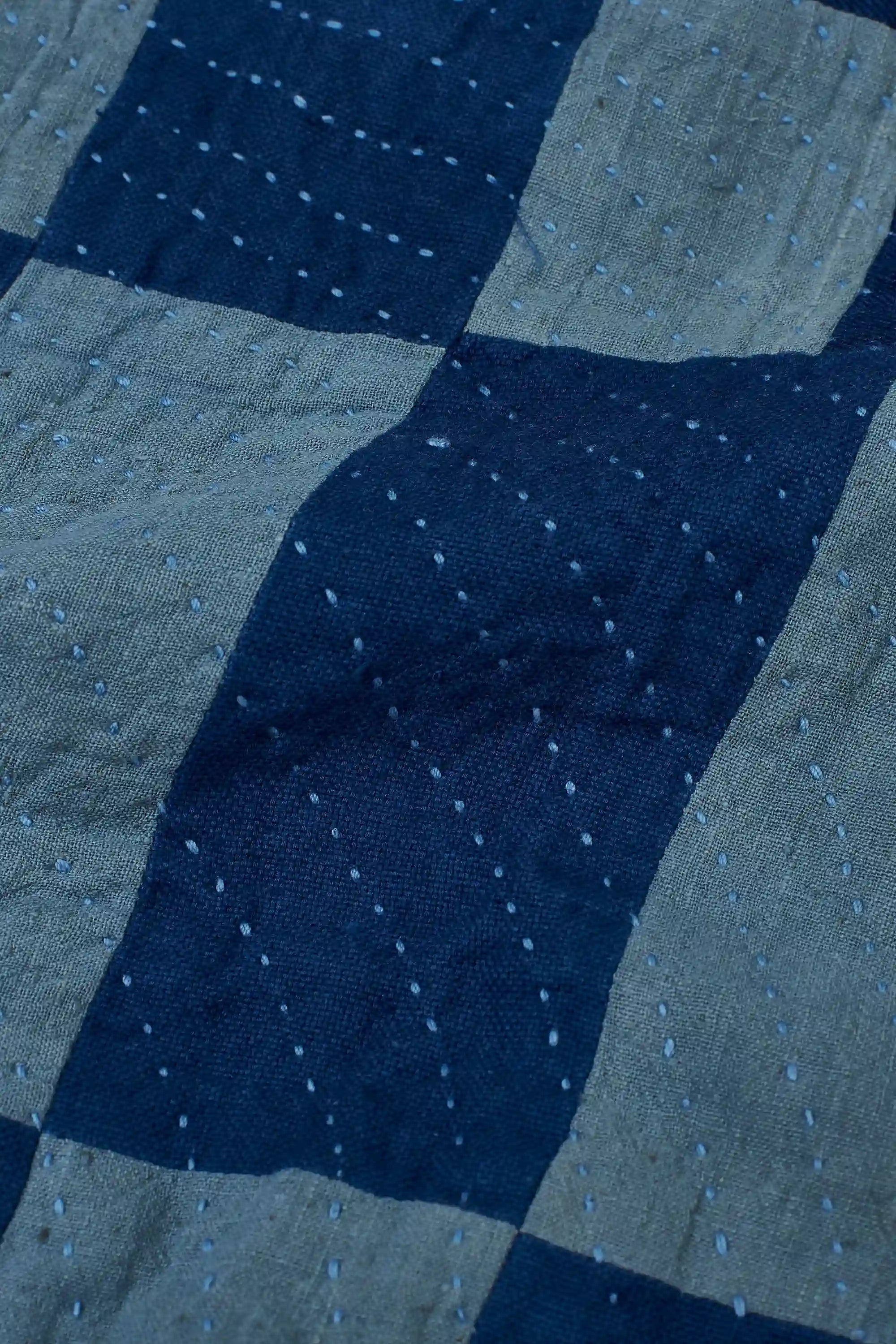 Chequered Patchwork Cushion in Shades Of Indigo