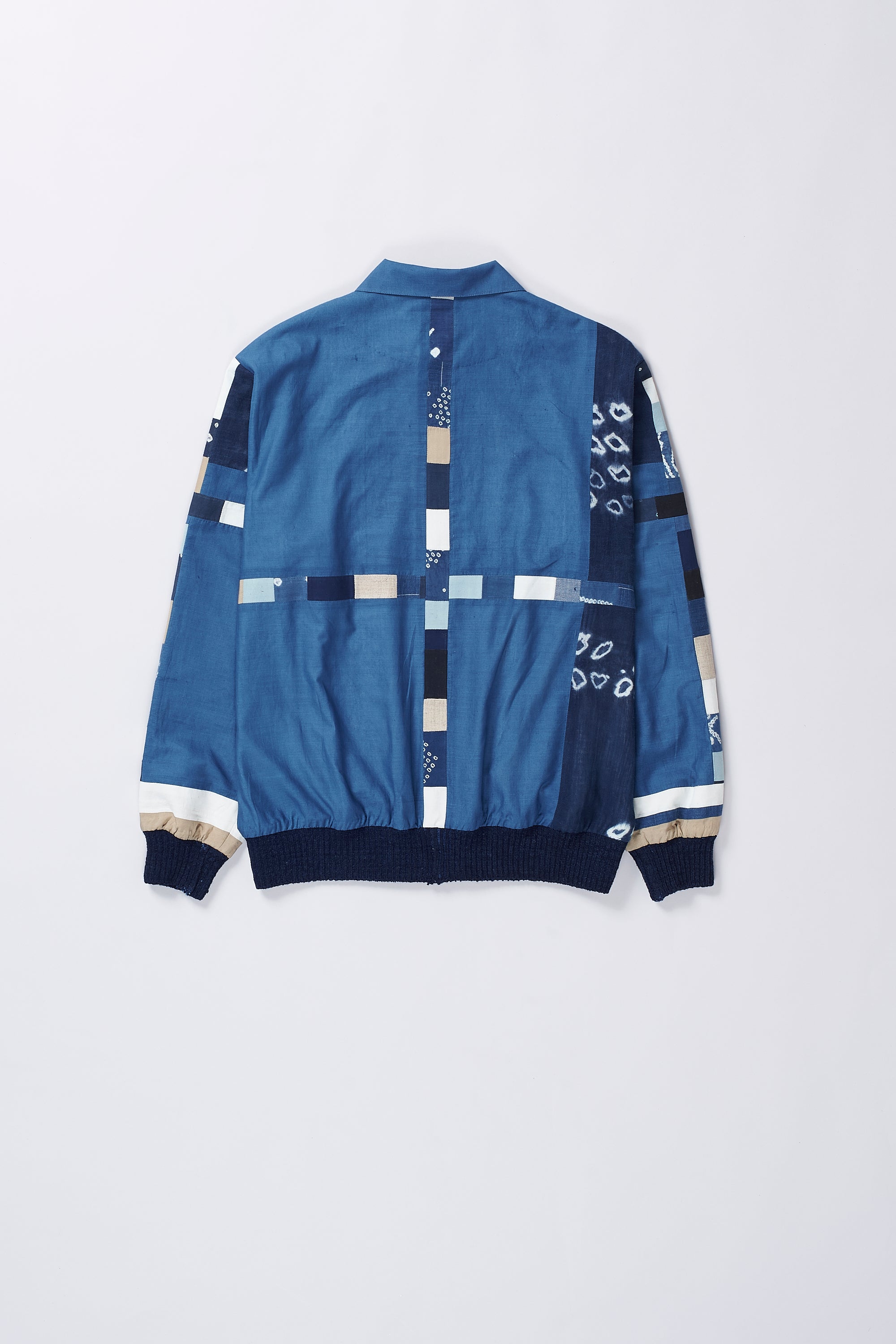 Back image of a jacket in shade of indigo