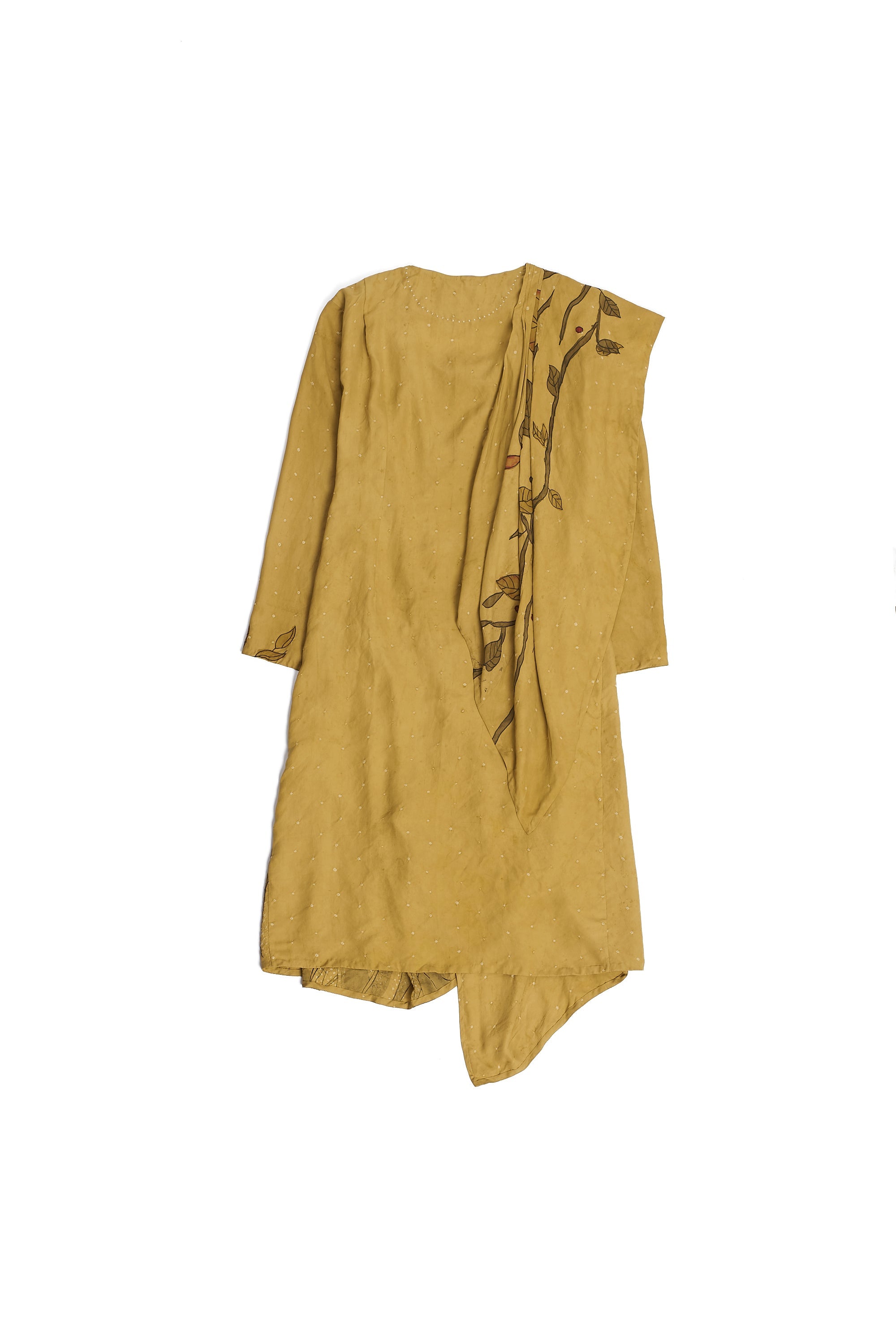 Mustard yellow dress with a floral pattern