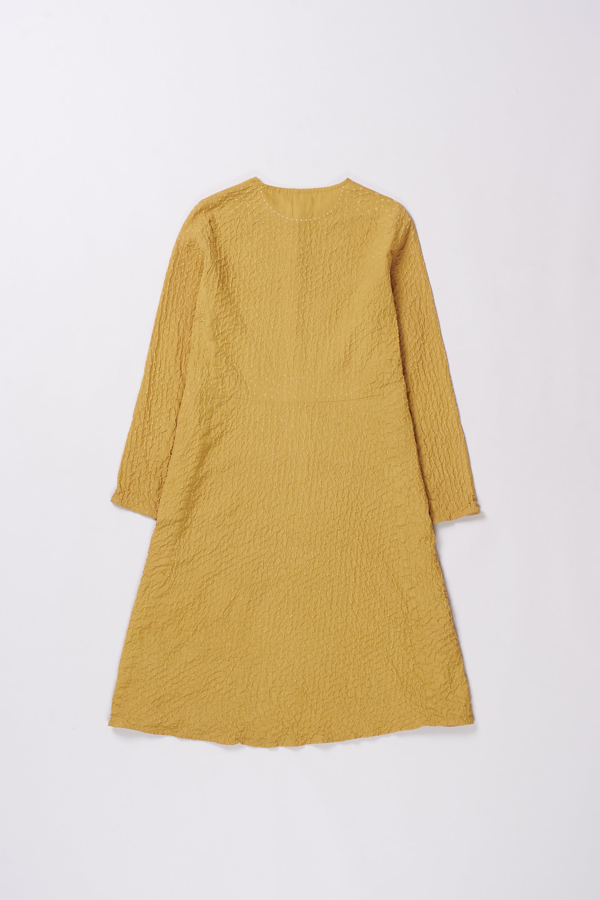 All Over Bandhani Flared Dress in Ochre Yellow