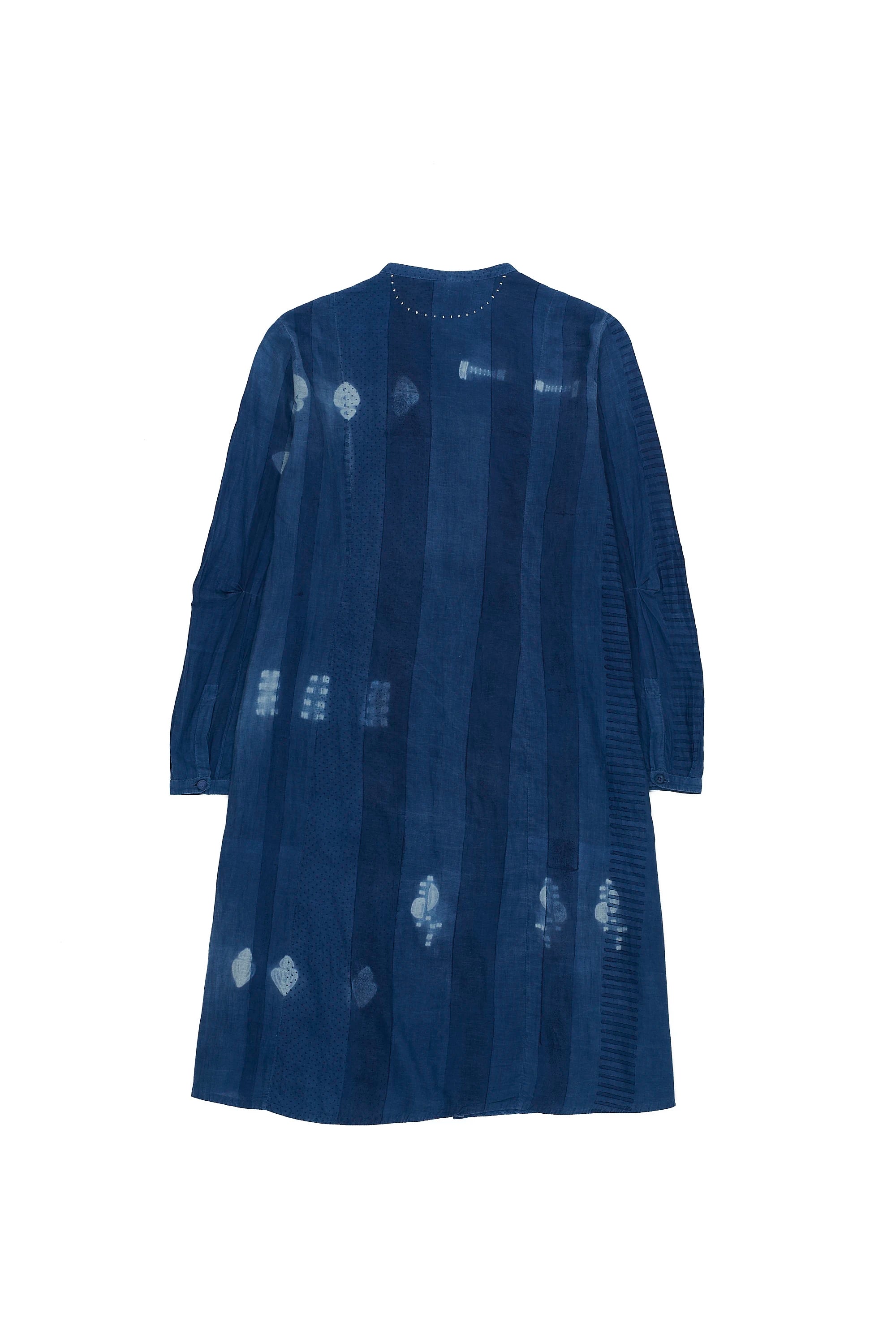 Medium Indigo Shibori block Print Cotton Silk blend women's dress