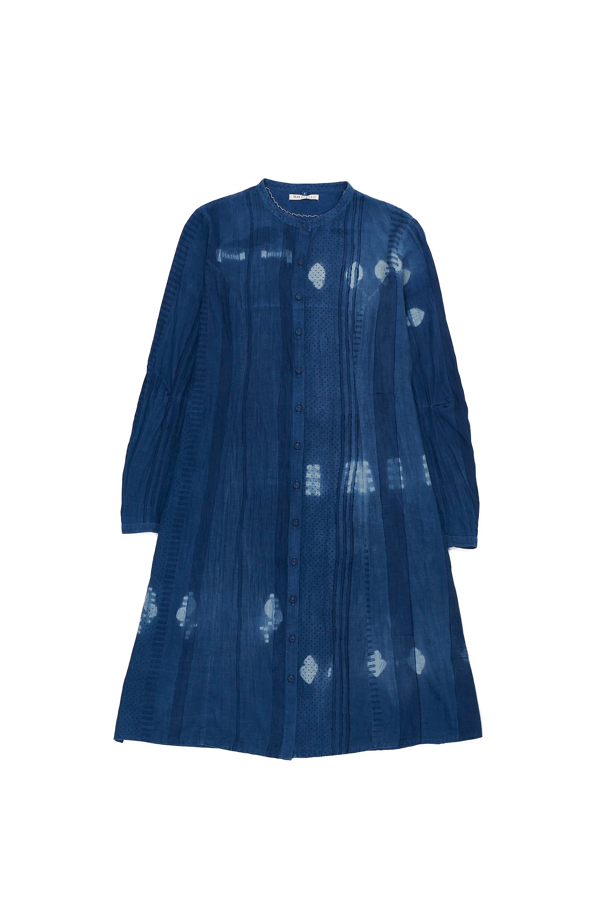 Medium Indigo Shibori block Print Cotton Silk blend women's dress