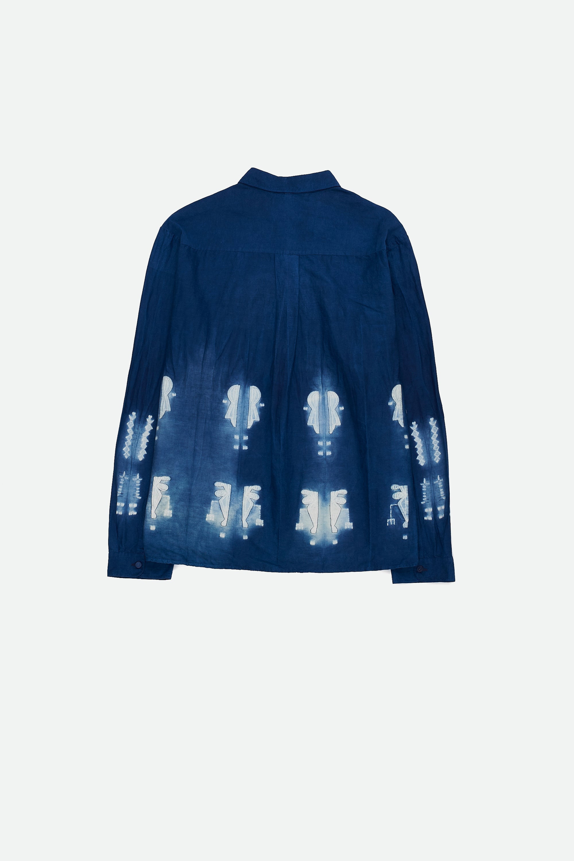 Back image of a medium indigo shirt