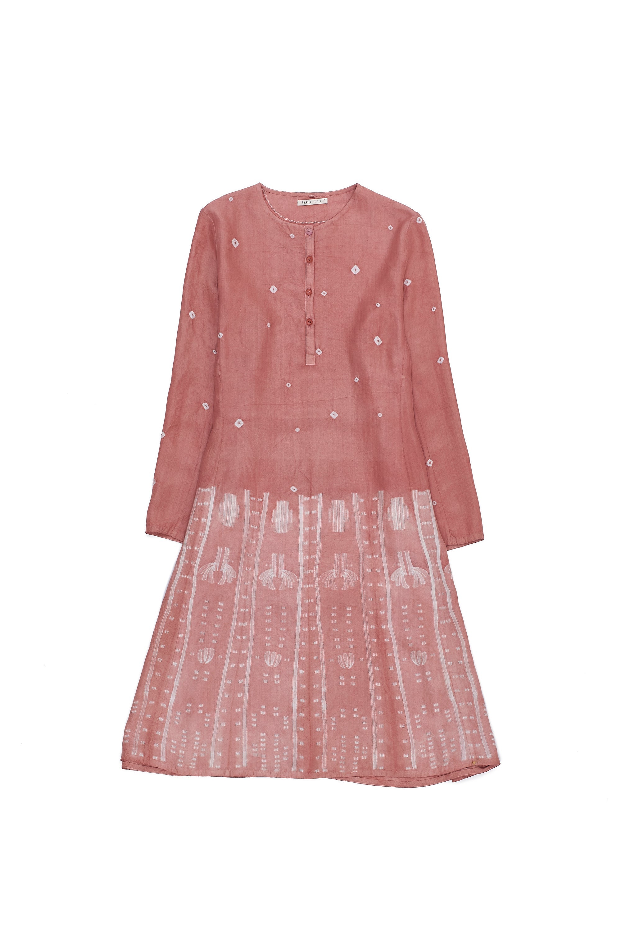 Bandhani And Shibori Silk Dress in Chalk Pink