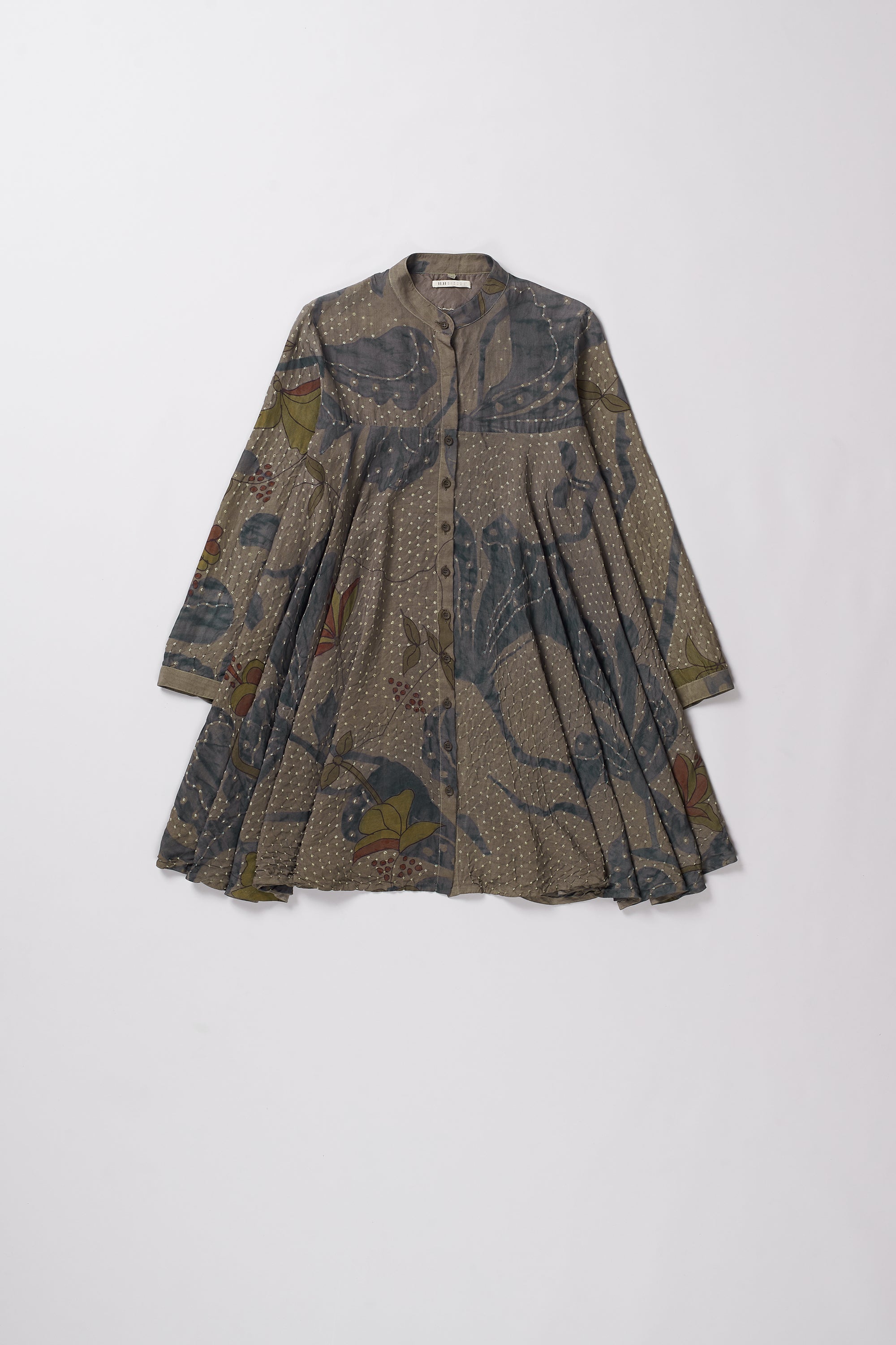 BROWN HAND PAINT AND BANDHANI WOMEN SHIRT DRESS