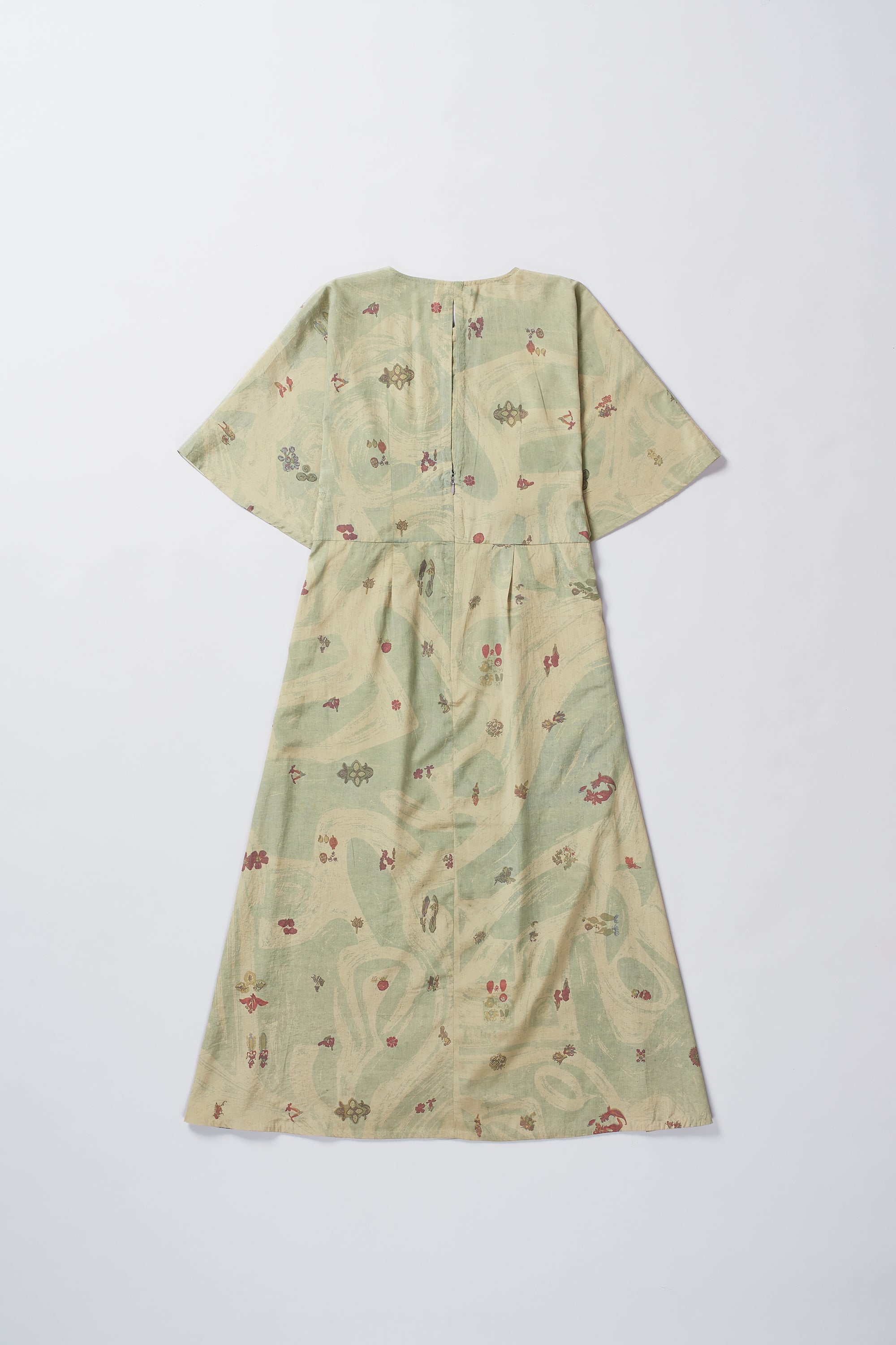 OCEAN BLUE COTTON SILK BLEND SCREEN PRINT DRESS