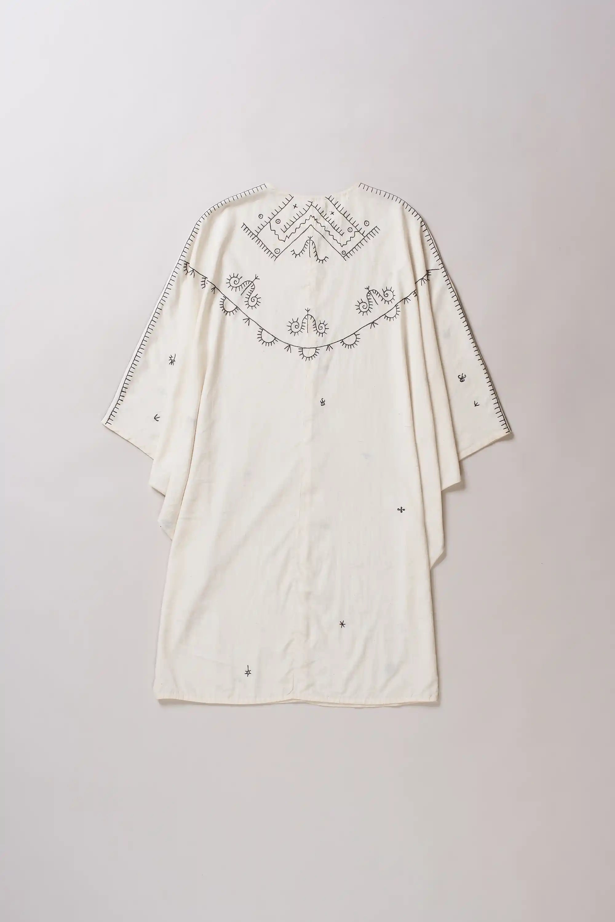 Ecru Cotton Silk Blend Hand Embroidered Dress