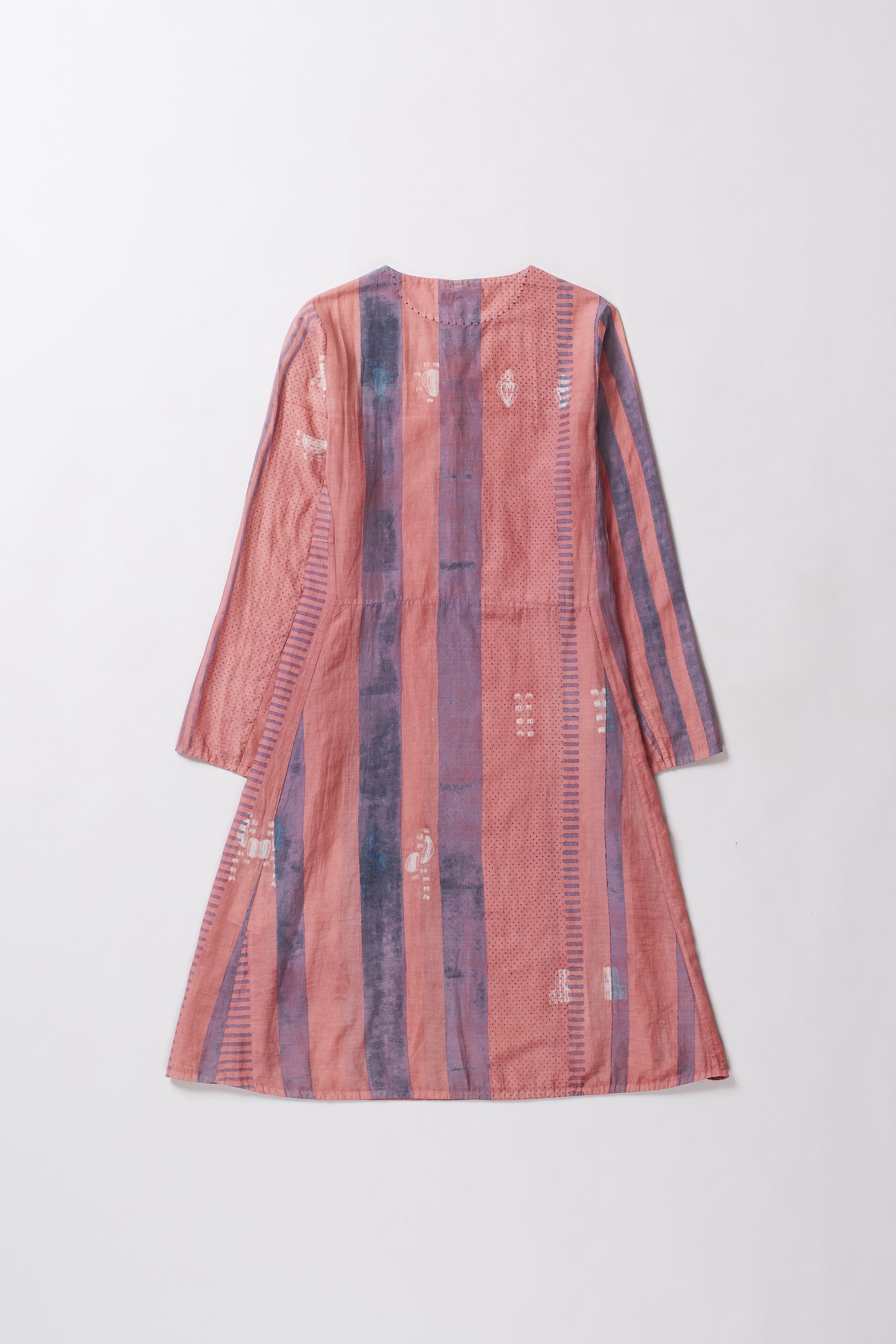 CHALK PINK BLOCK PRINTED AND SHIBORI COTTON SILK DRESS