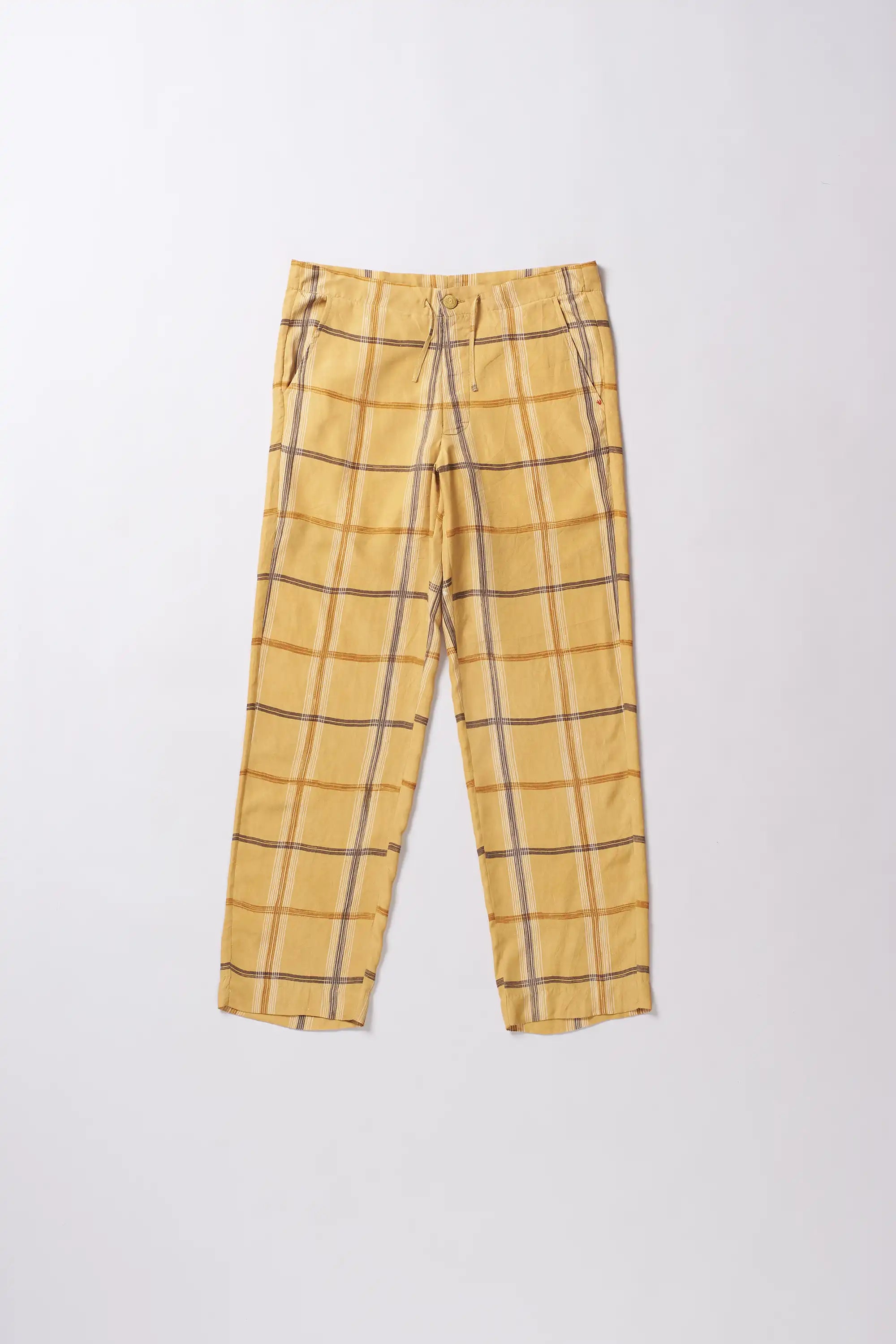 Mustard Yellow Checked Drawstring Unisex Pant