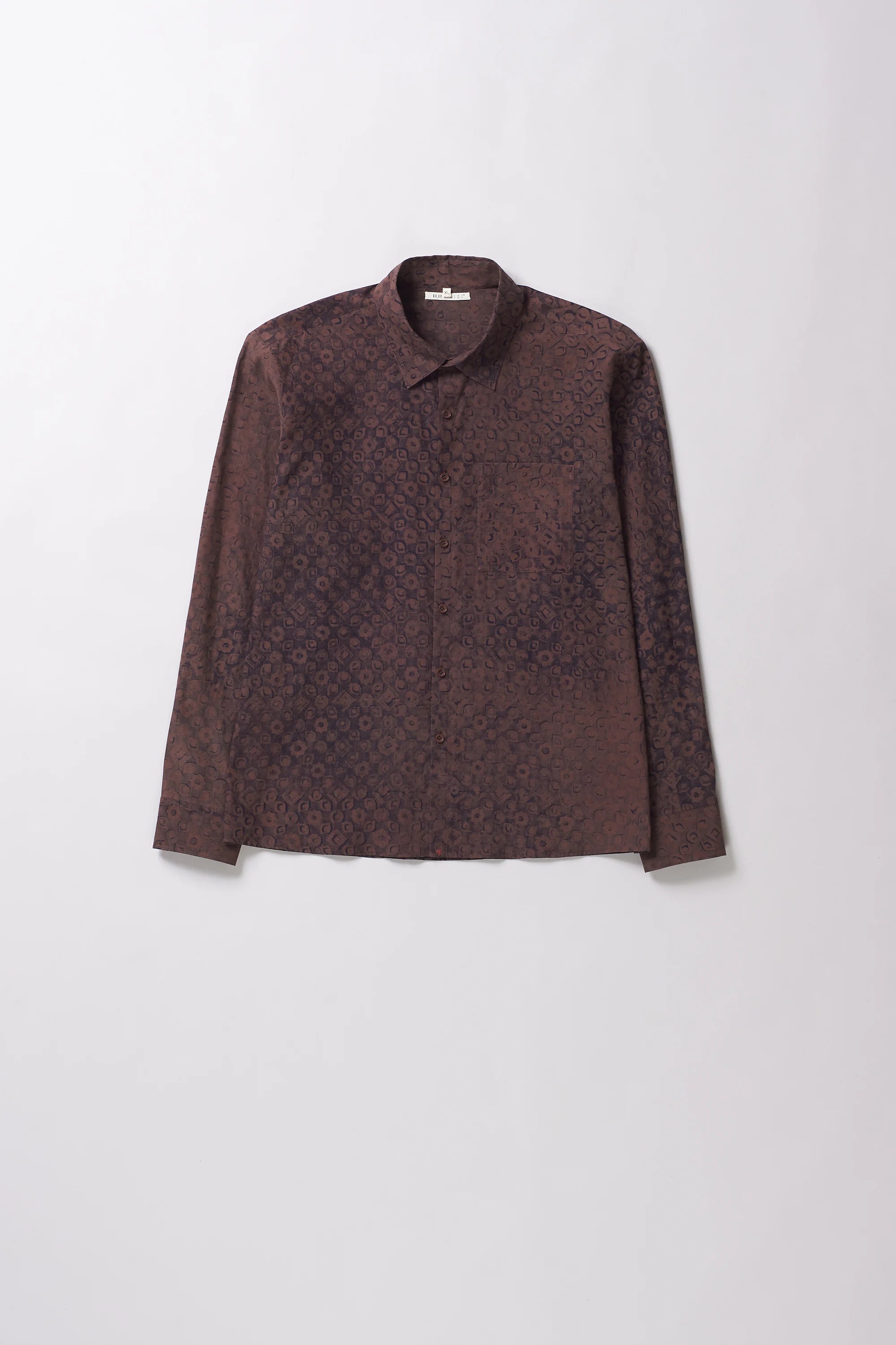 Block Print Cotton Silk Shirt in Burnt Umber