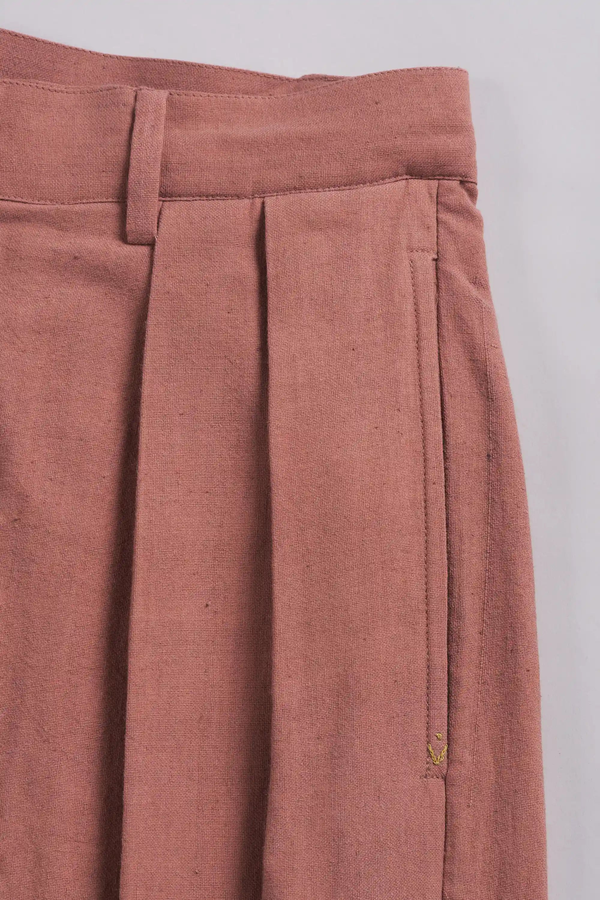 Pleated Cotton Trousers in Rogue Pink
