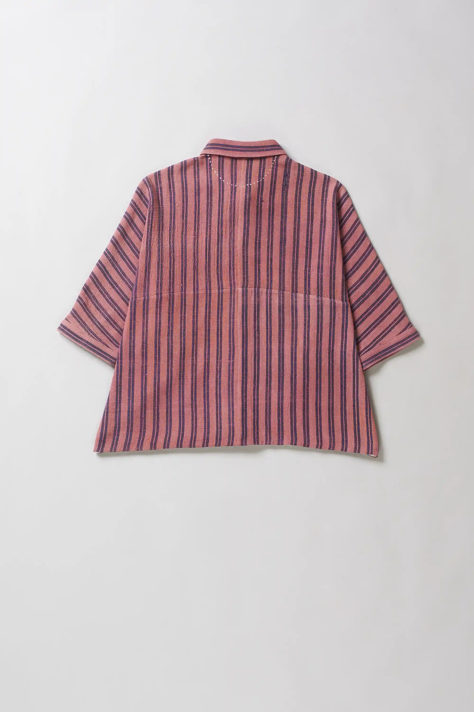 Loose Fit Collared Shirt With Stripes