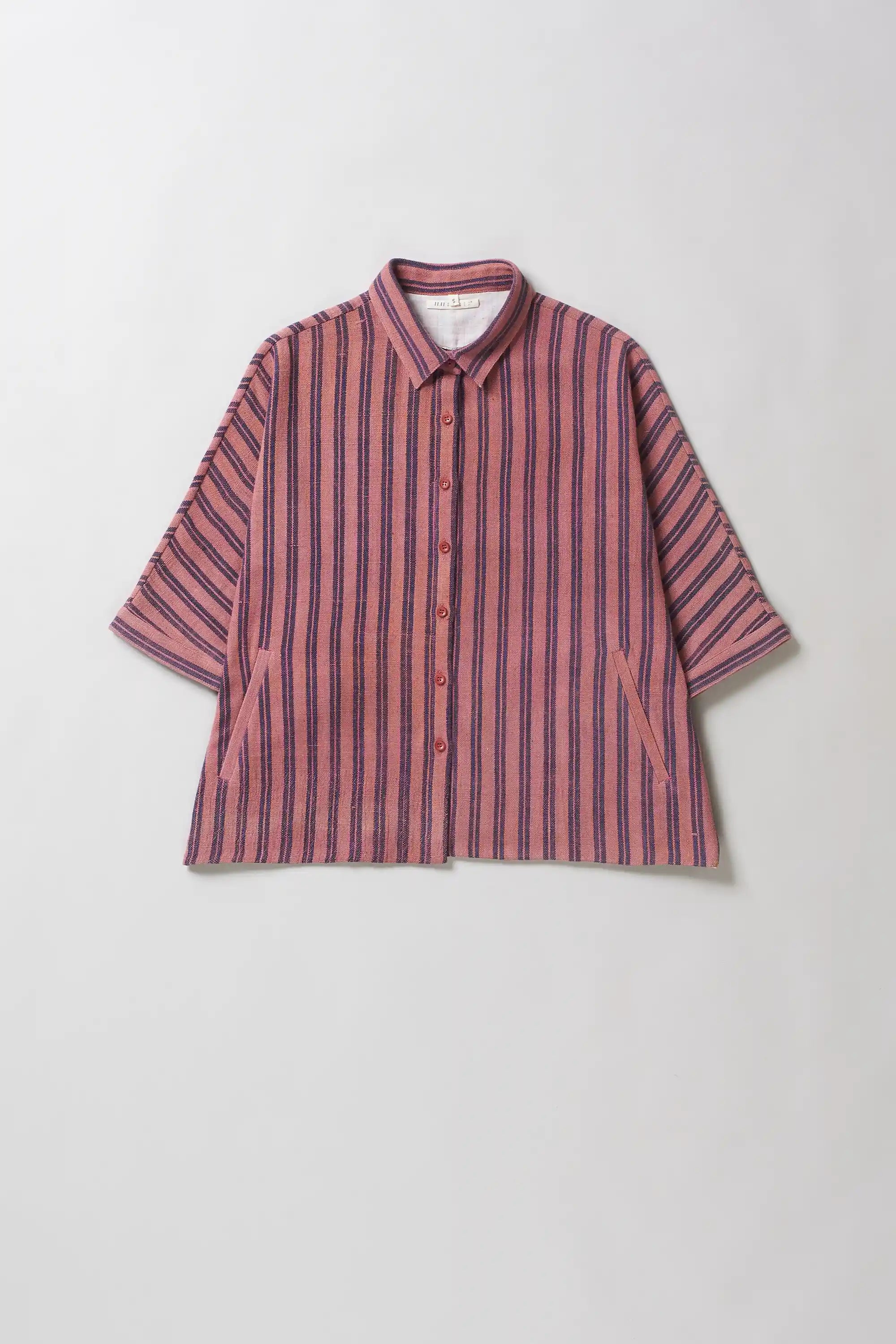 Loose Fit Collared Shirt With Stripes