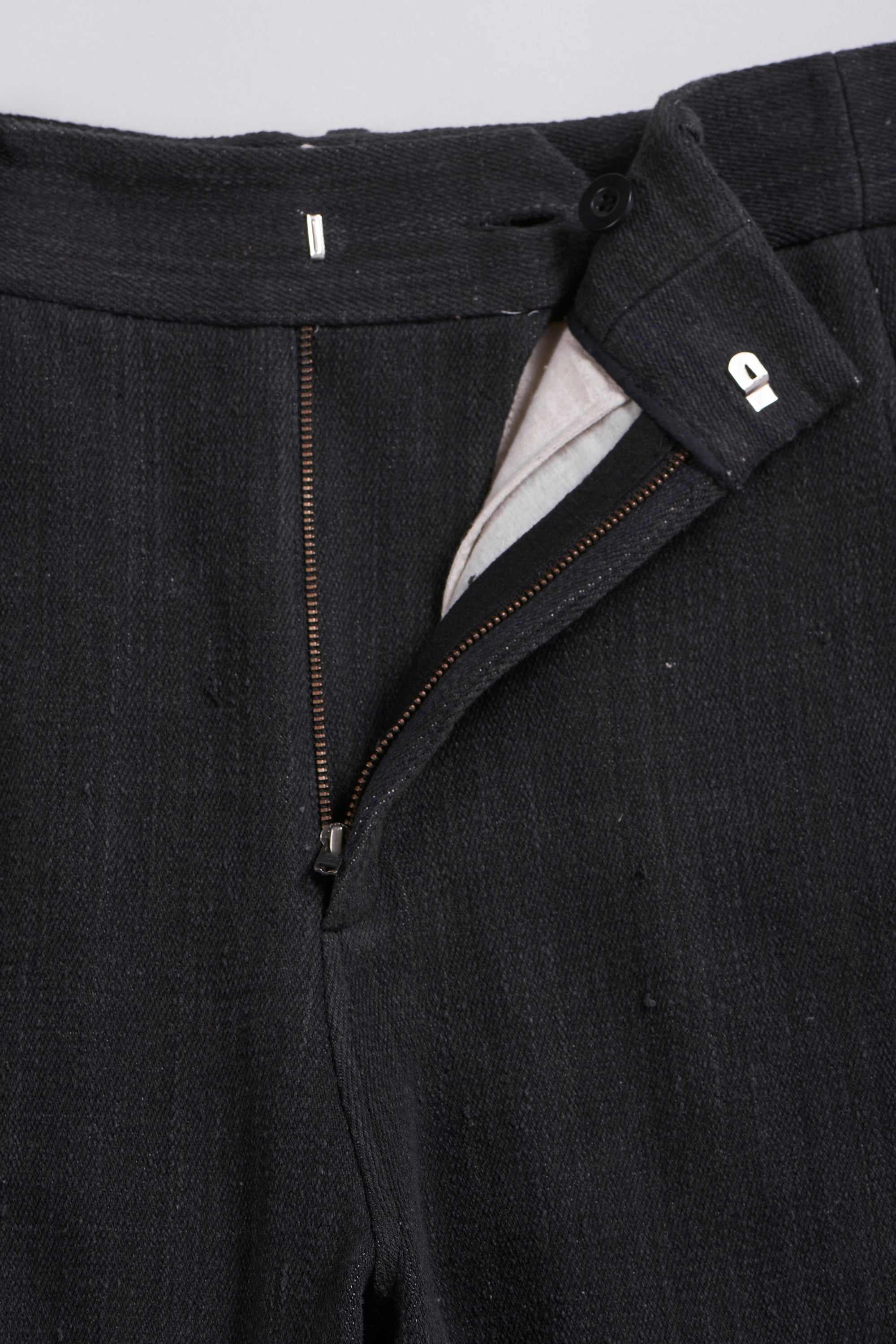 Fabric close-up with open zip and button